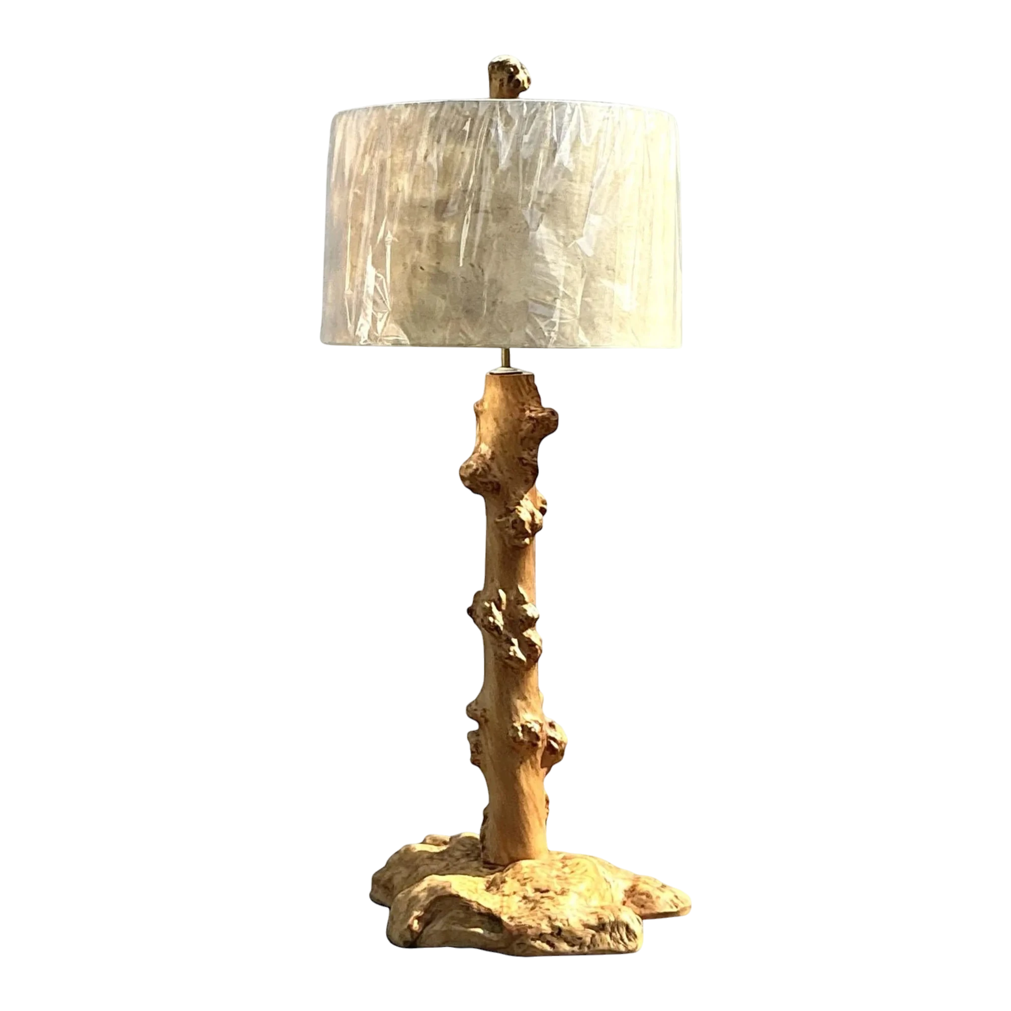 Vintage Burl Knot Table Lamp With Coordinating Wood Shade