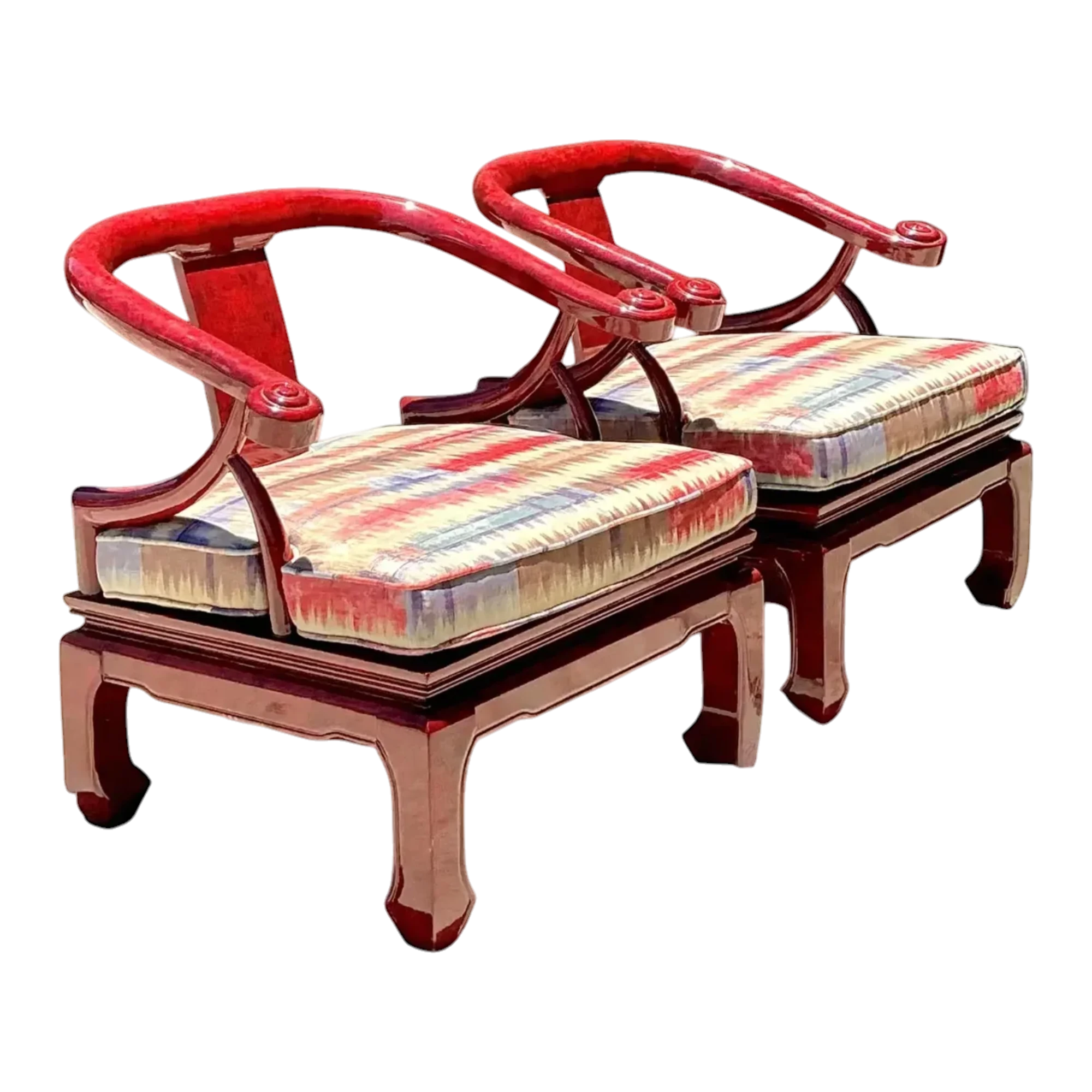 Vintage Candy Apple Lacquer Horseshoe Chairs After James Mont - A Pair