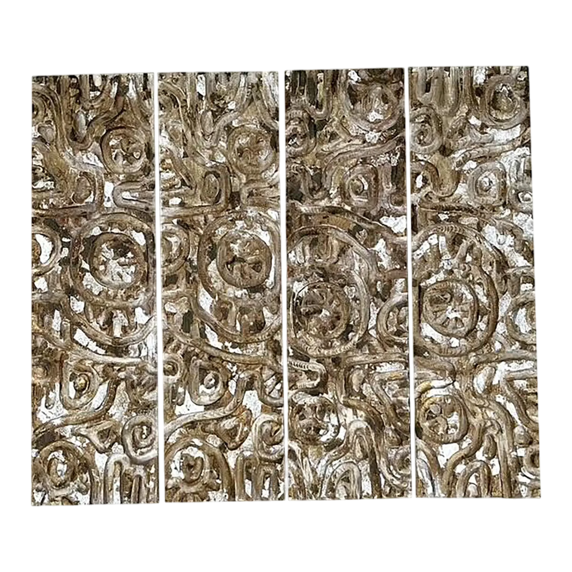 Vintage Carved Wood Panel Wall Sculpture - Set of 4