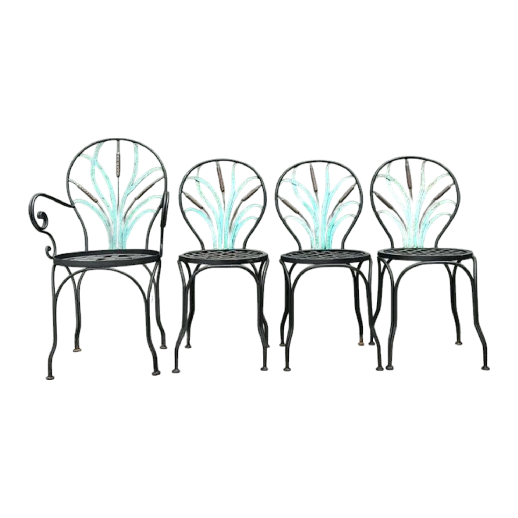 Vintage Cast Aluminum Cat Tail Dining Table Set of 5