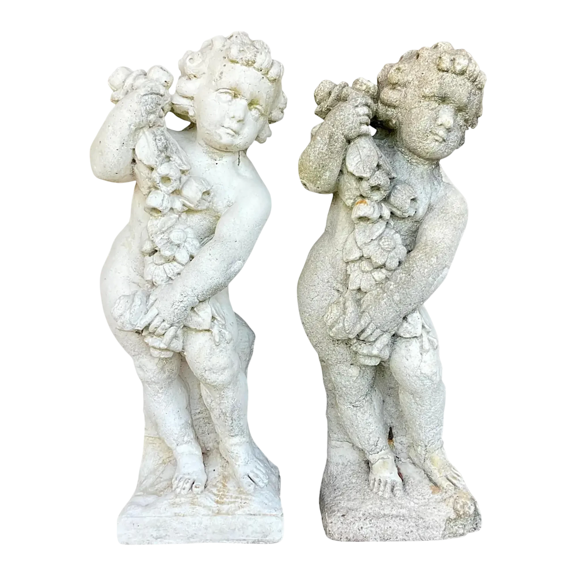 Vintage Cast Concrete Season Statues - a Pair