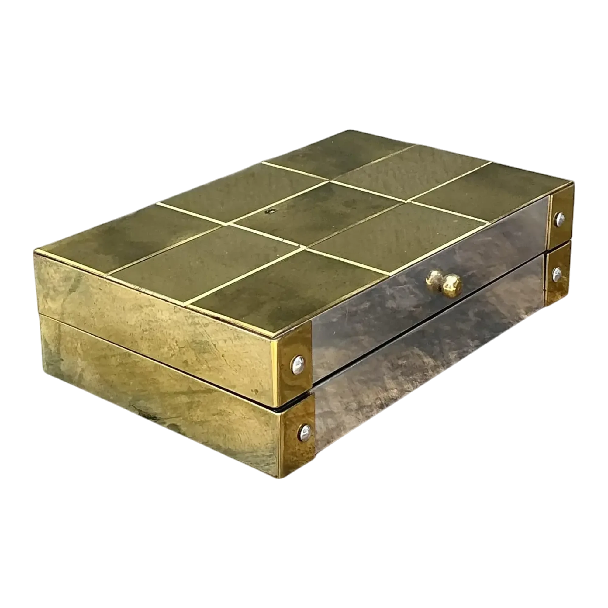 Vintage Checkerboard Brass Small Box