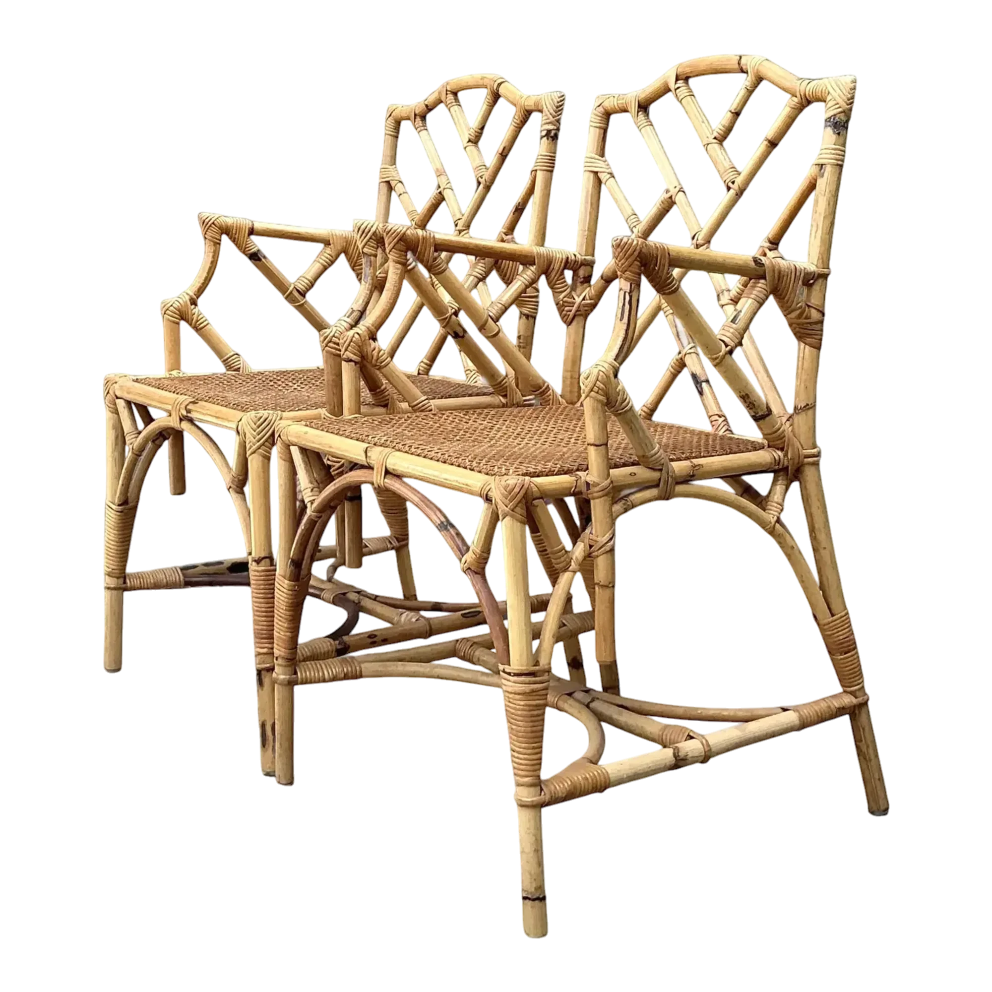 Vintage Chinese Chippendale Rattan Dining Chairs