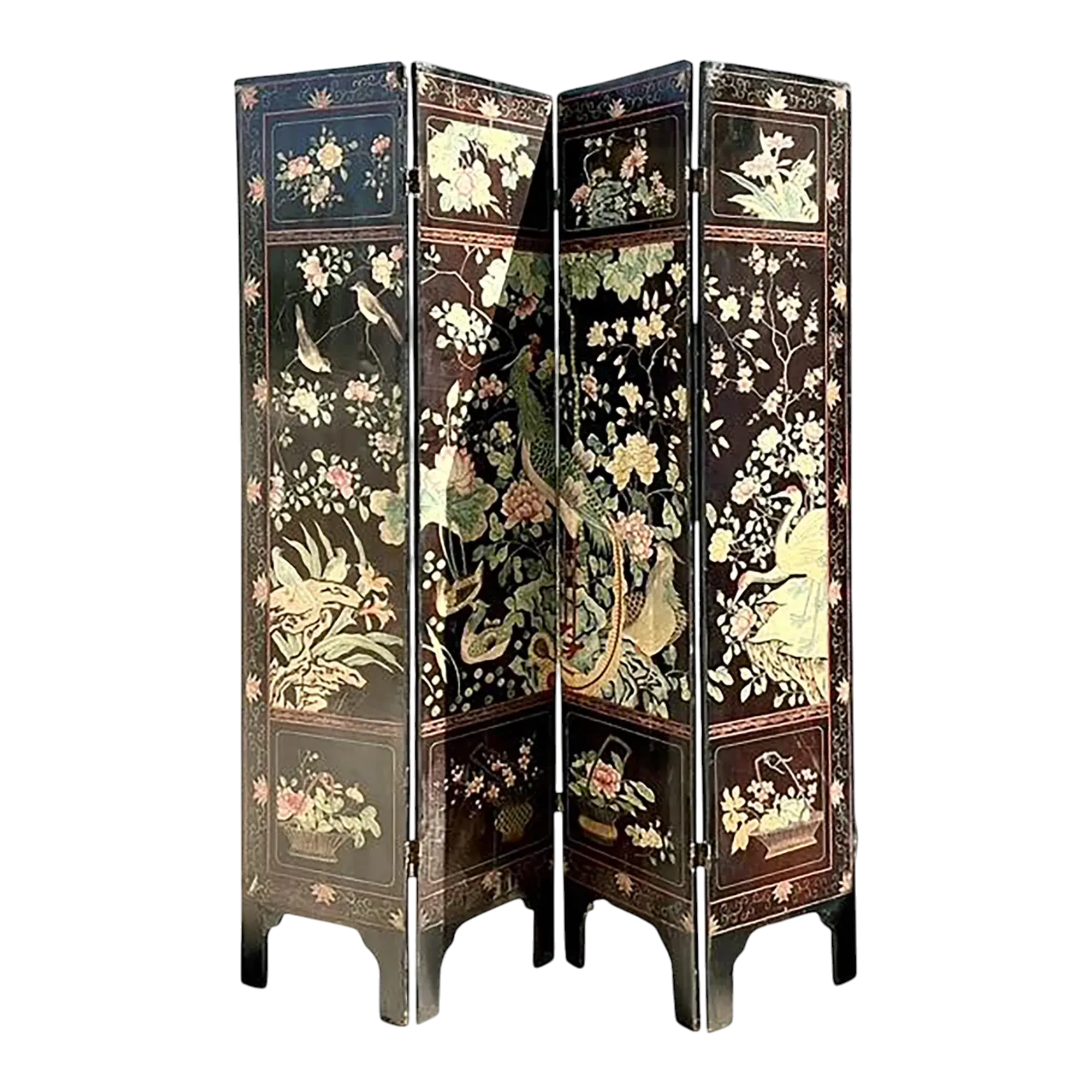 Vintage Chinoiserie Four Panel Folding Screen