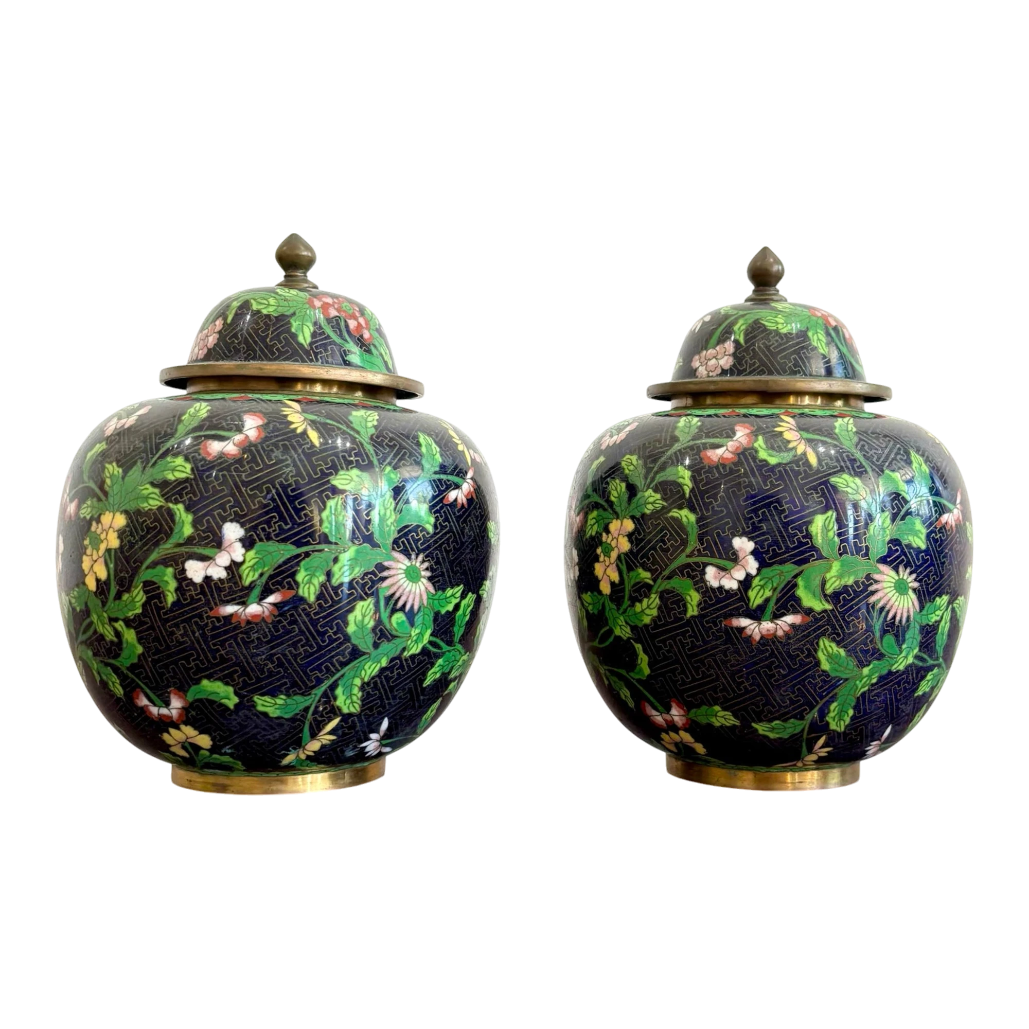 Vintage Cloisonné Ginger Jars - Set of 2