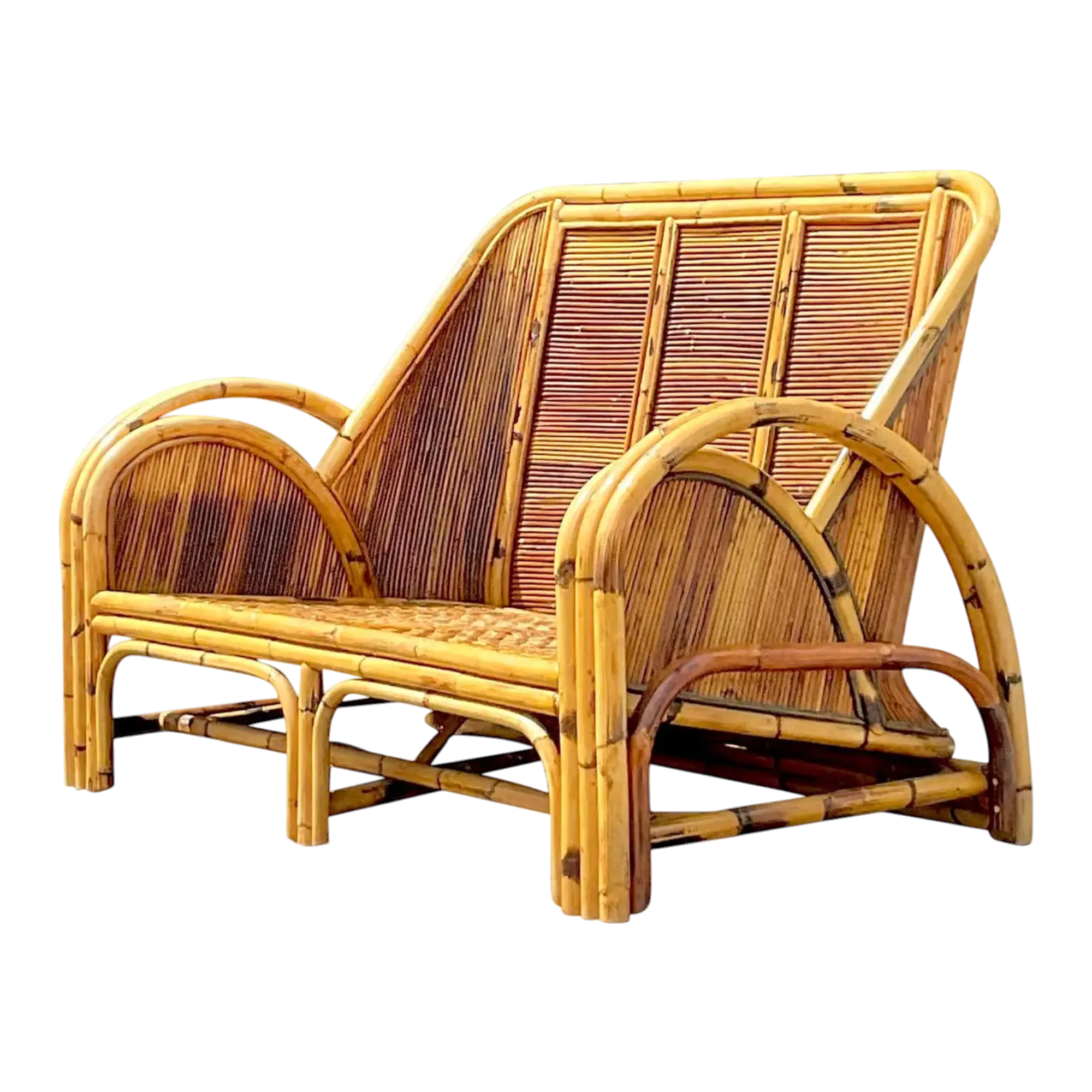 Vintage Coastal 1950s Pencil Reed Loveseat