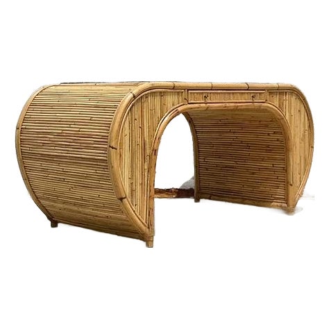 Vintage Coastal 1978 Henry Olko Rattan Waterfall Desk