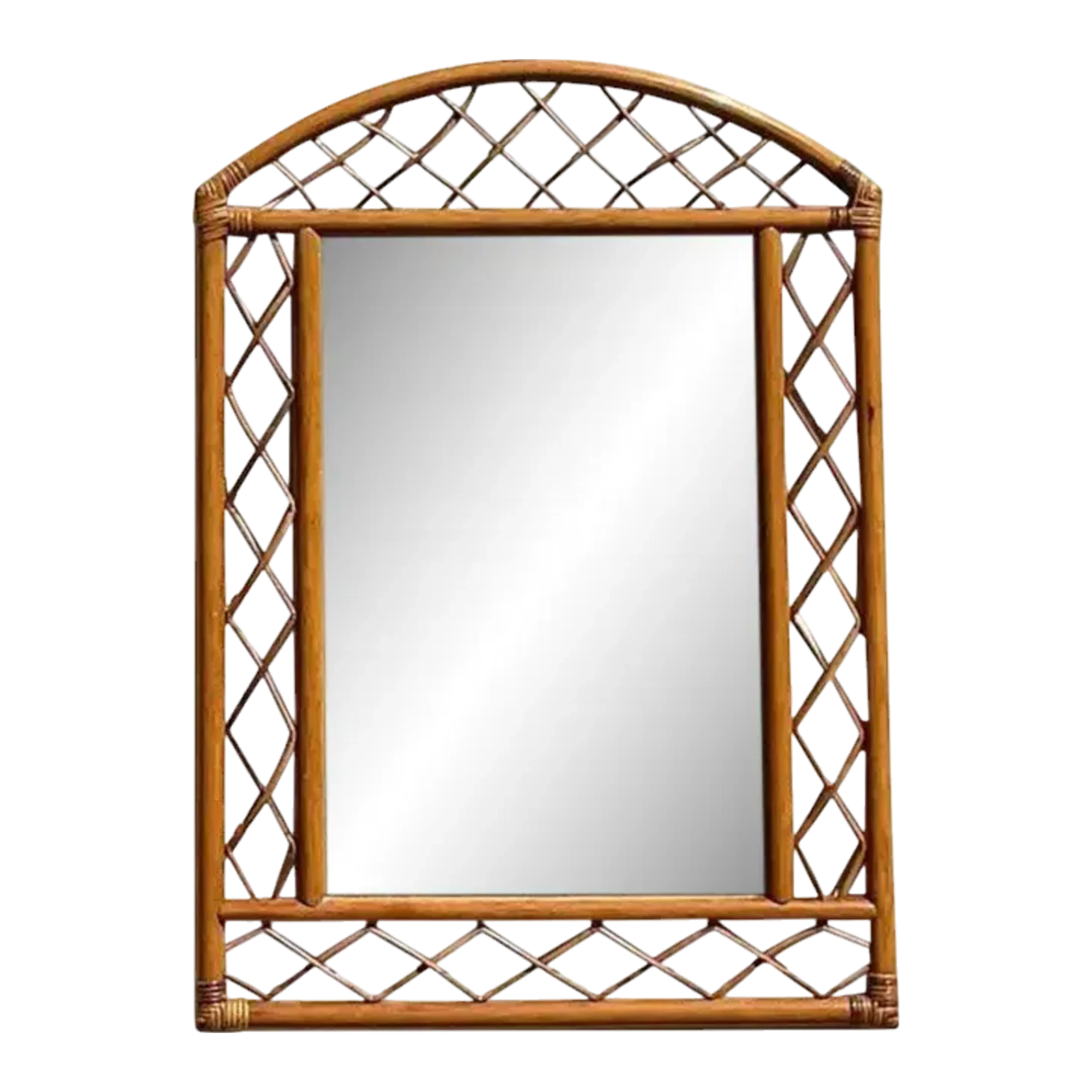 Vintage Coastal Arched Rattan Trellis Wall Mirror