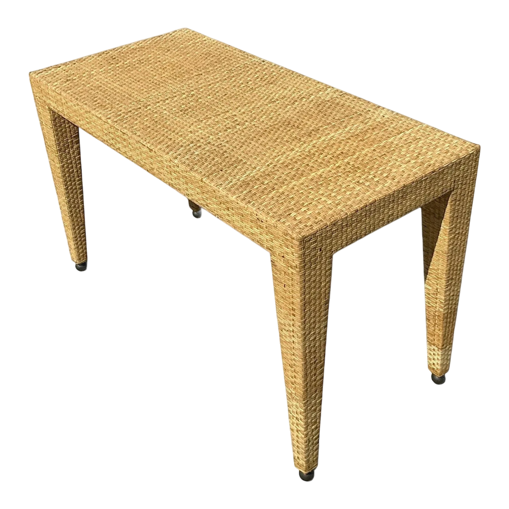 Vintage Coastal Baker Milling Road Woven Rattan Low Console