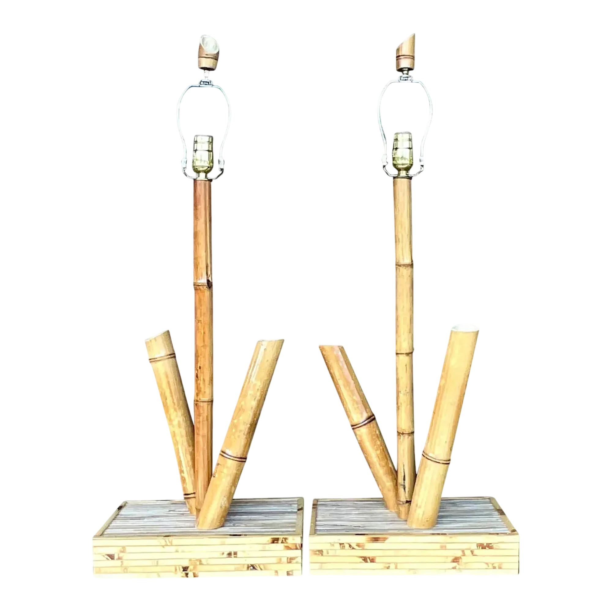 Vintage Coastal Bamboo Table Lamps. - a Pair
