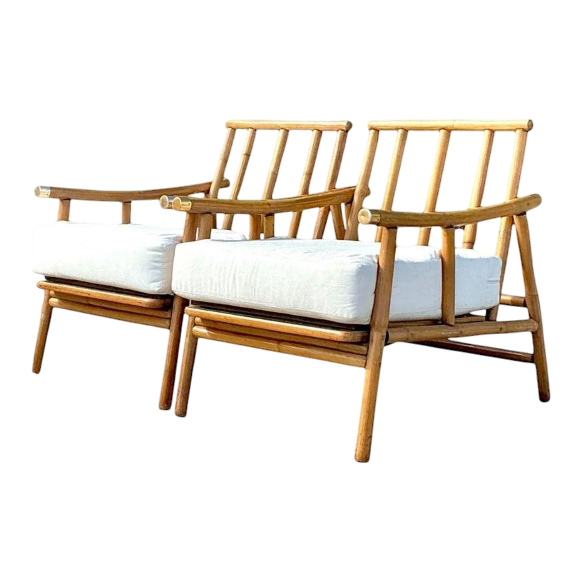 Vintage Coastal Bent Rattan Pagoda Lounge Chairs - A Pair