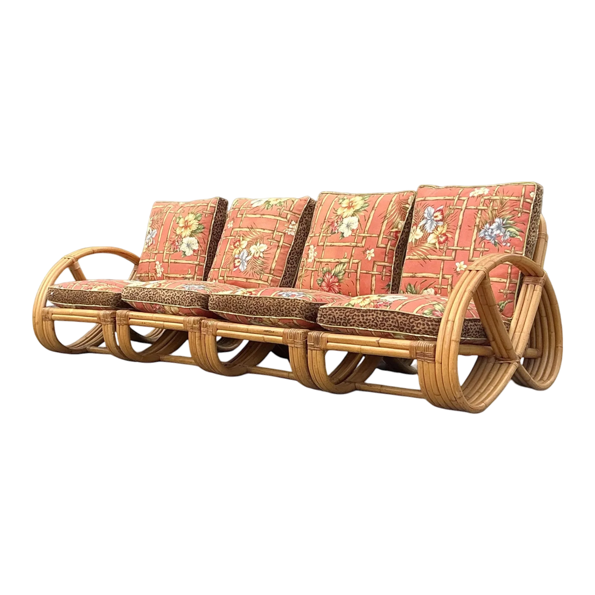 Vintage Coastal Bent Rattan Sofa After Frankl