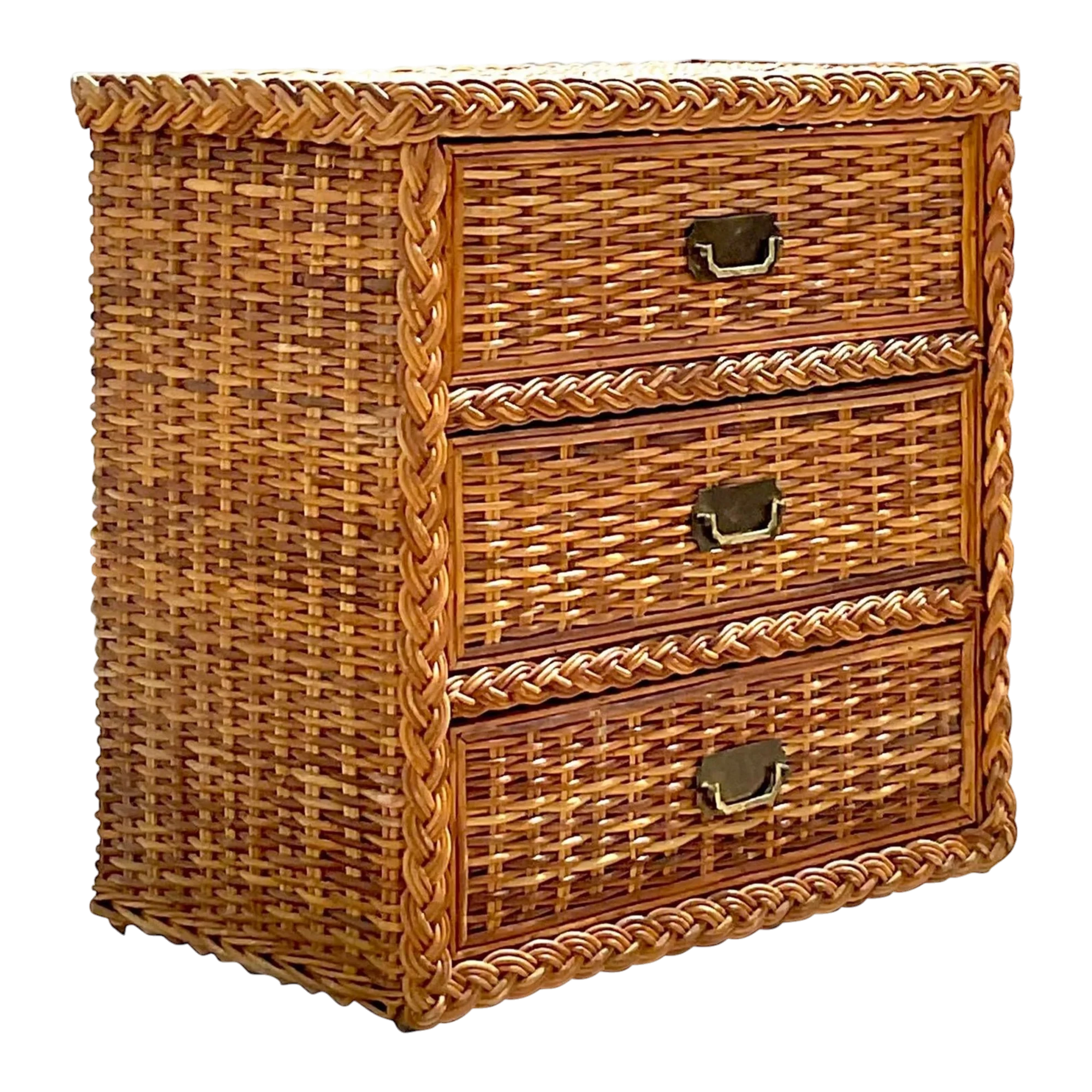 Vintage Coastal Braided Rattan Chest of Drawers