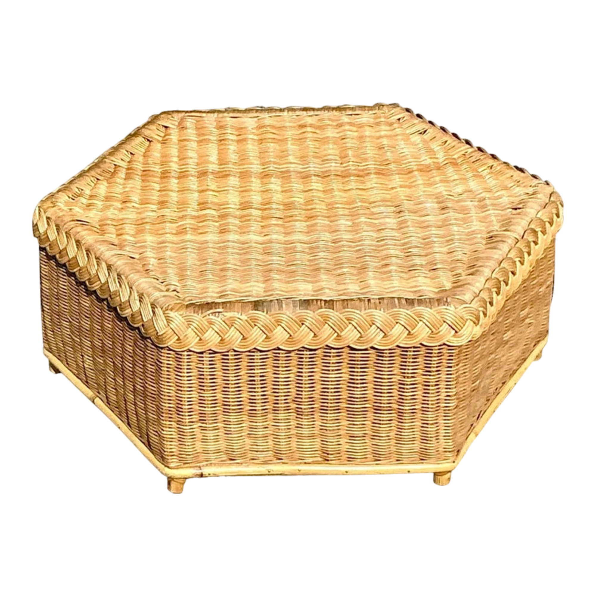 Vintage Coastal Brown Jordan Braided Rattan Coffee Table