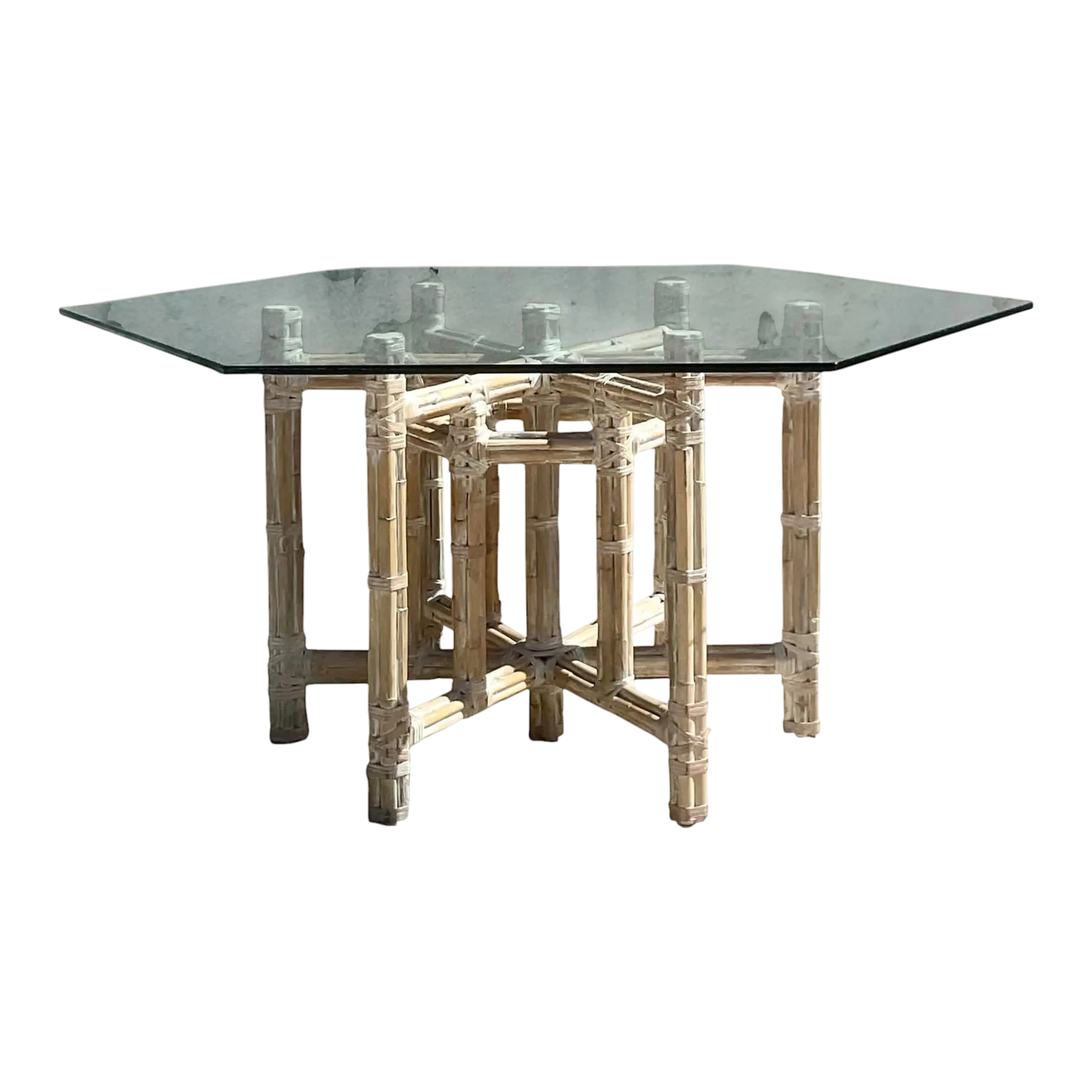 Vintage Coastal Bundled Bamboo Dining Table After McGuire