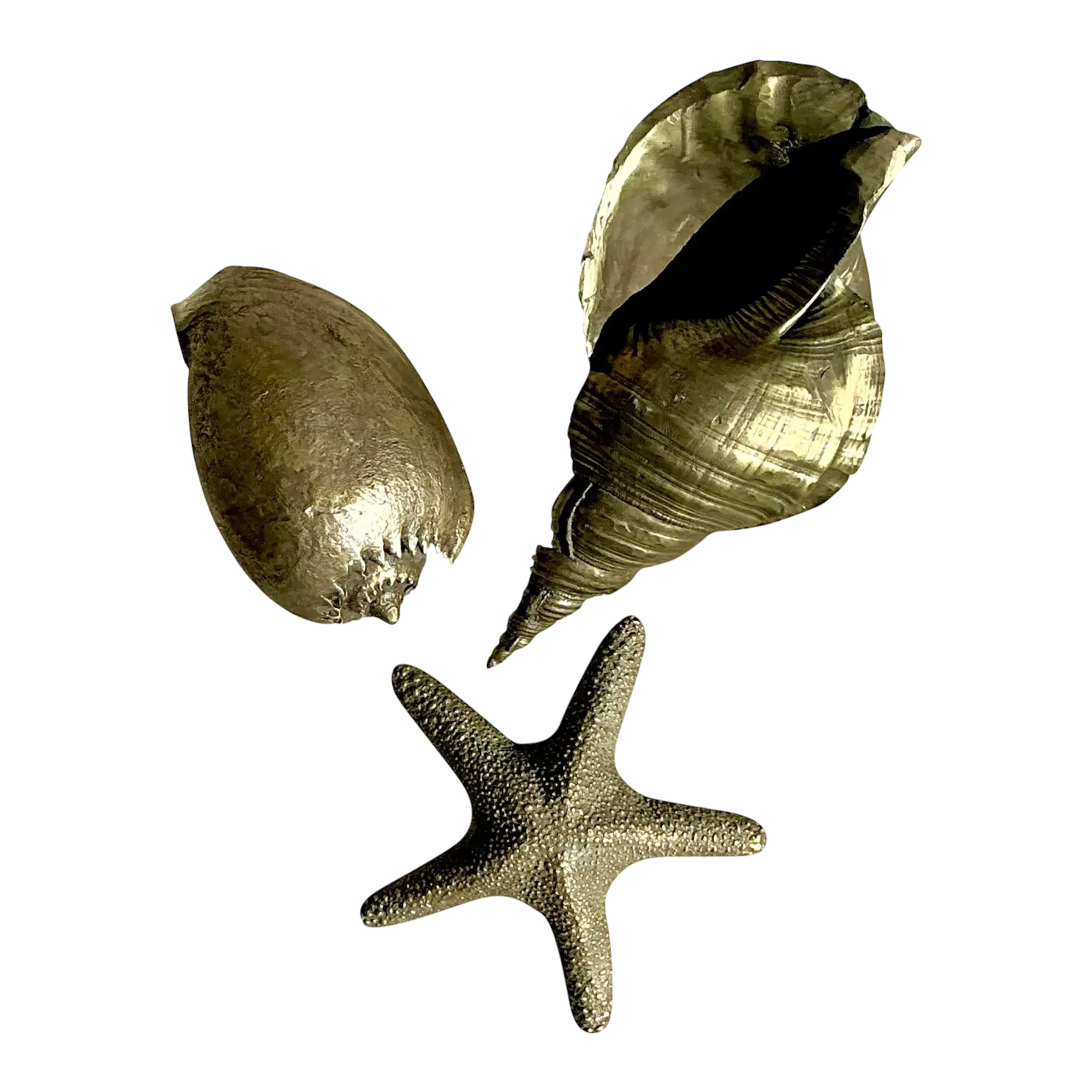 Vintage Coastal Burnished Brass Shells- Set of 3 — additional photo 1