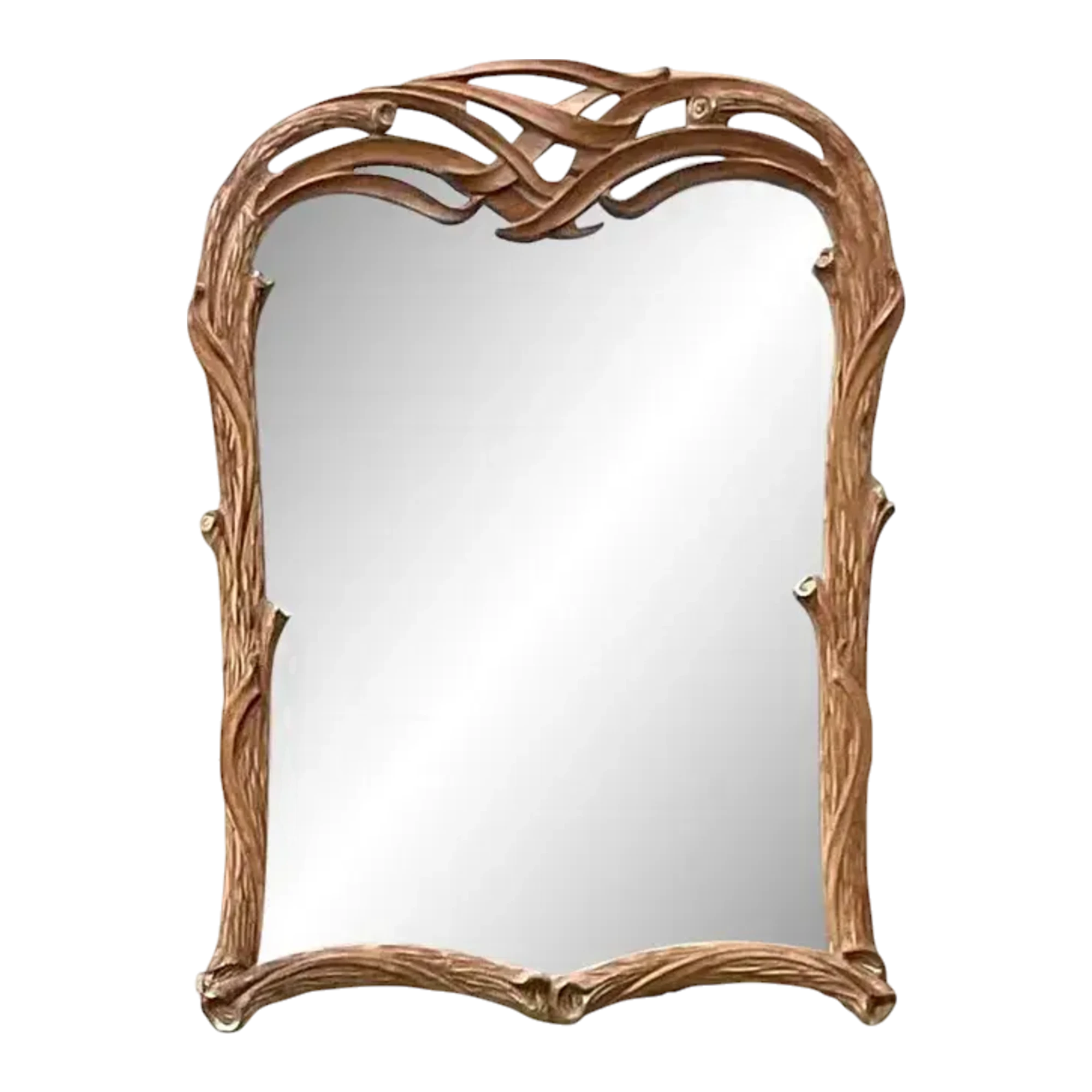 Vintage Coastal Carved Faux Bois Wood Mirror