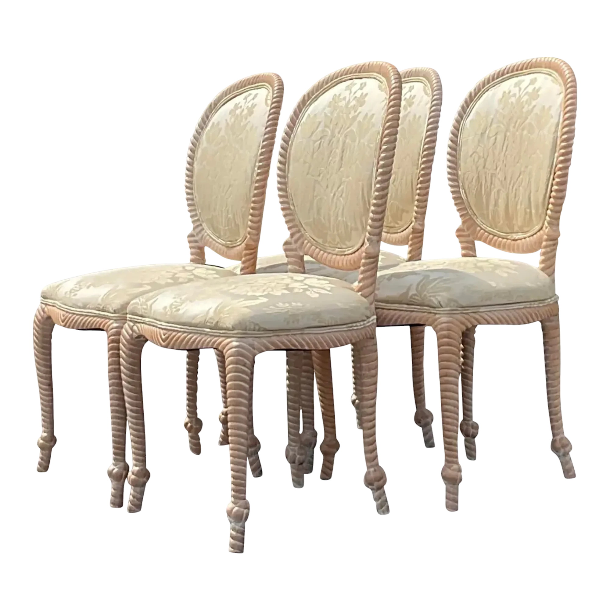 Vintage Coastal Carved Rope Dining Chairs - Set of 4