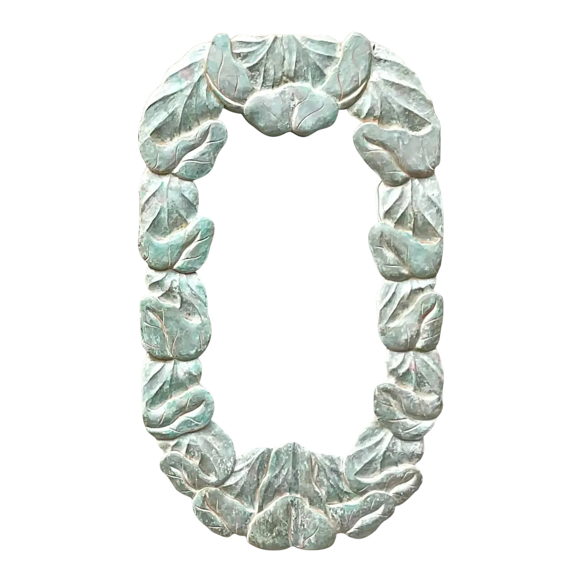 Vintage Coastal Carved Wood Wrapped Leaves Mirror
