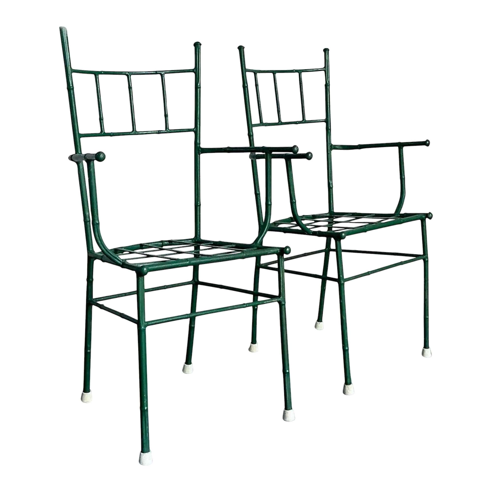 Vintage Coastal Cast Aluminum Faux Bamboo His and Her Arm Chairs - Set of 2