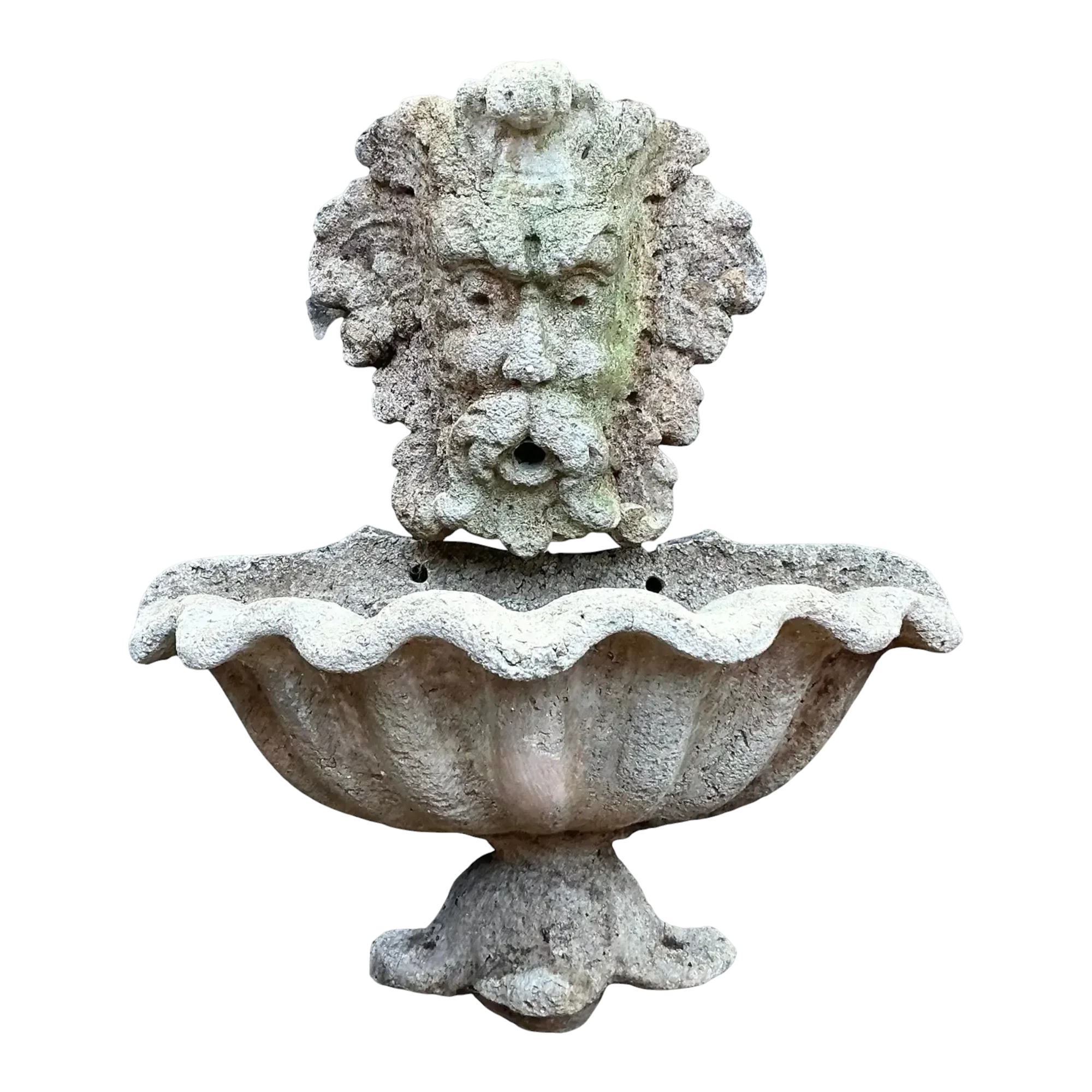 Vintage Coastal Cast Stone Clamshell Fountain