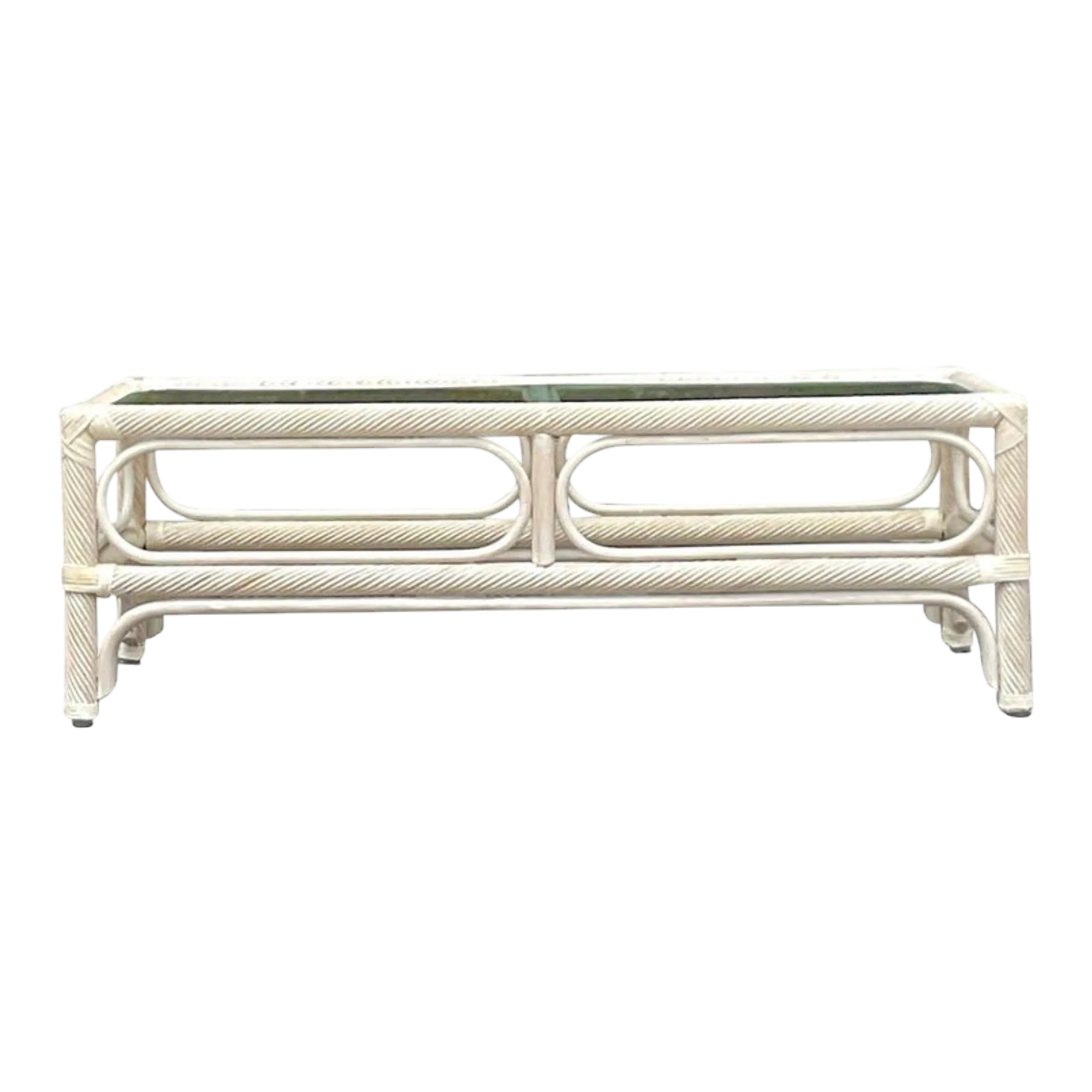 Vintage Coastal Cerused Pencil Reed Coffee Table