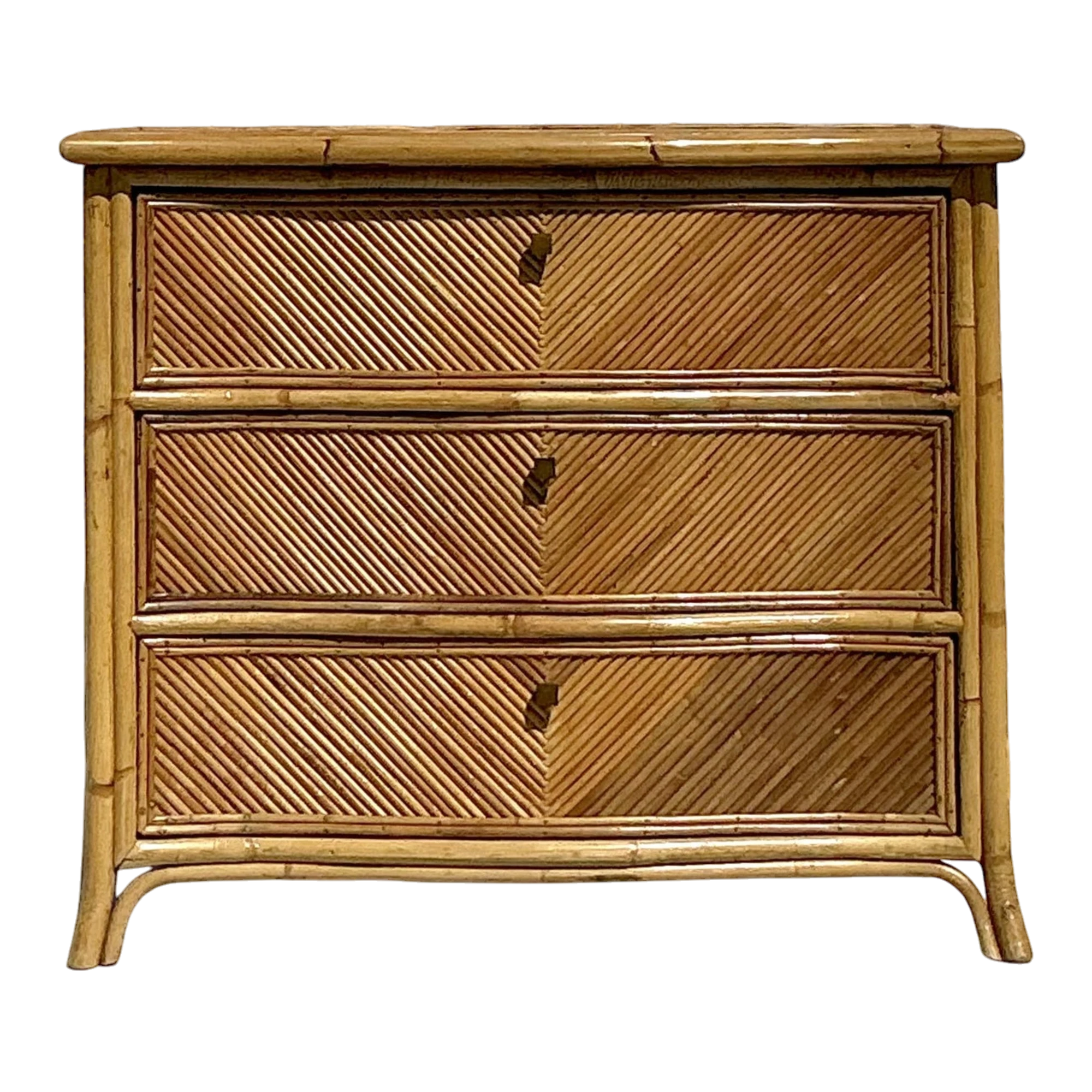 Vintage Coastal Chevron Pencil Reed Chest of Drawers