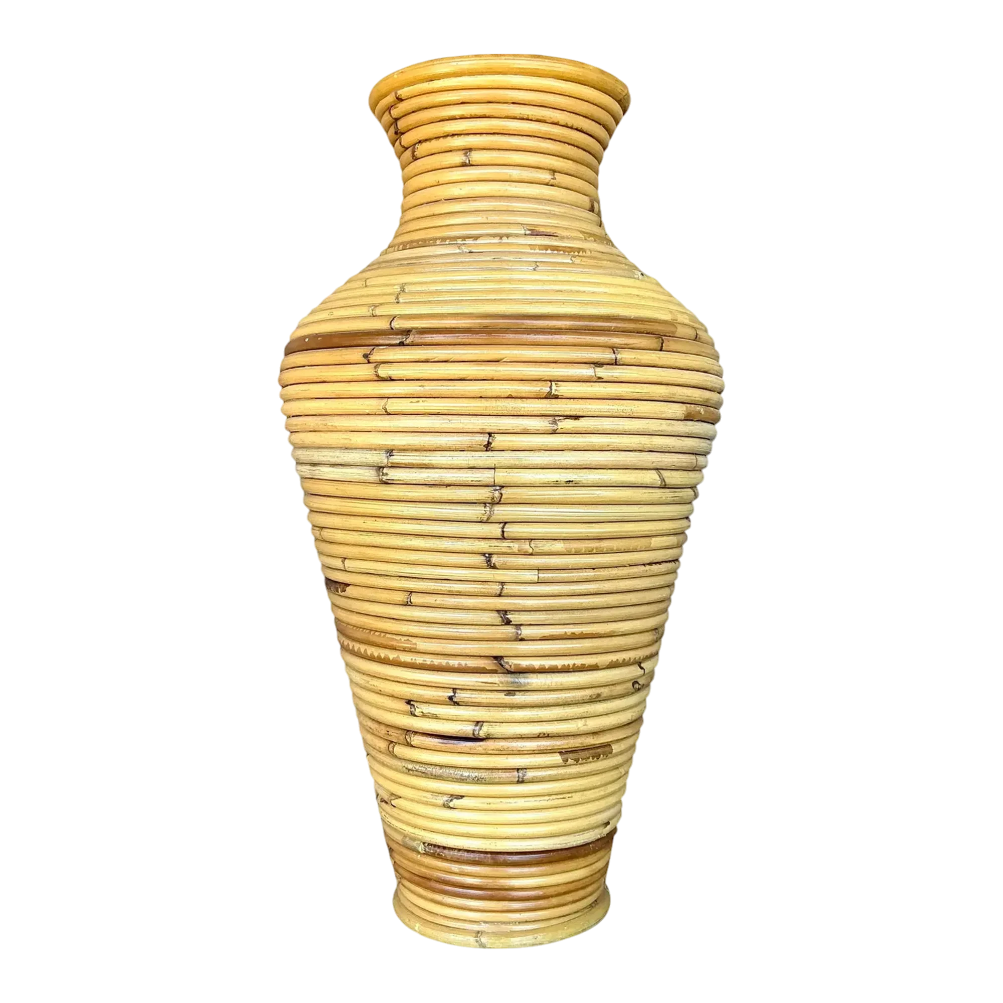 Vintage Coastal Coiled Pencil Reed Floor Vase