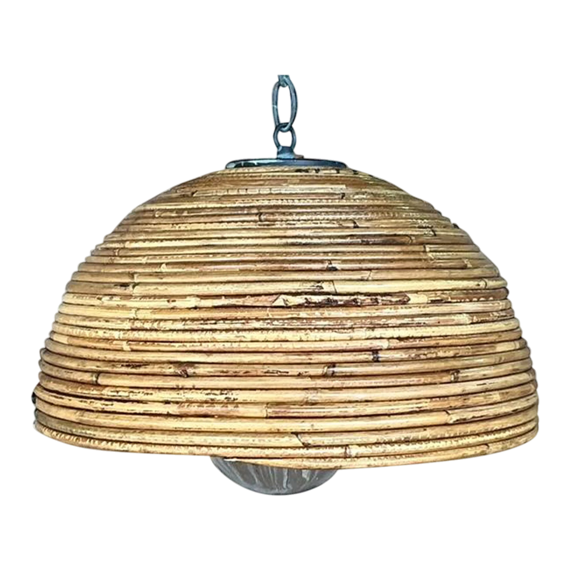 Vintage Coastal Coiled Pencil Reed Pendant Light — additional photo 1