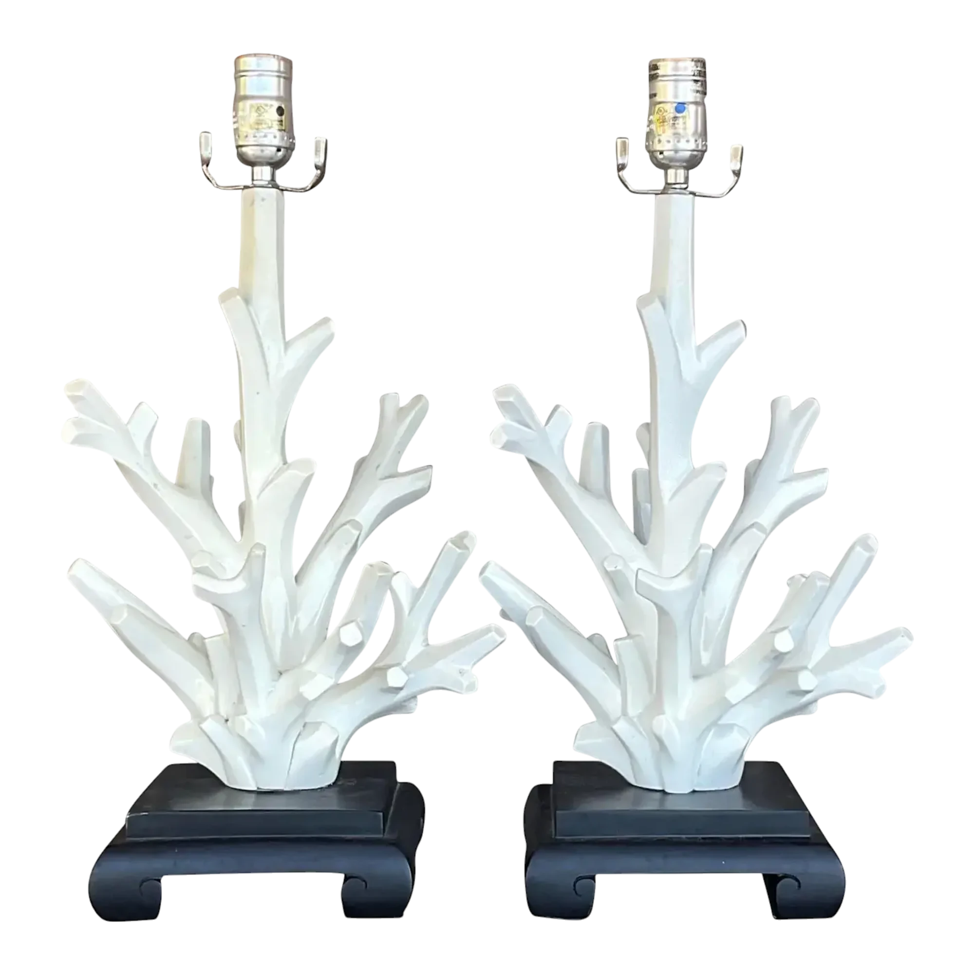 Vintage Coastal Coral Branch Wood Lamps - a Pair