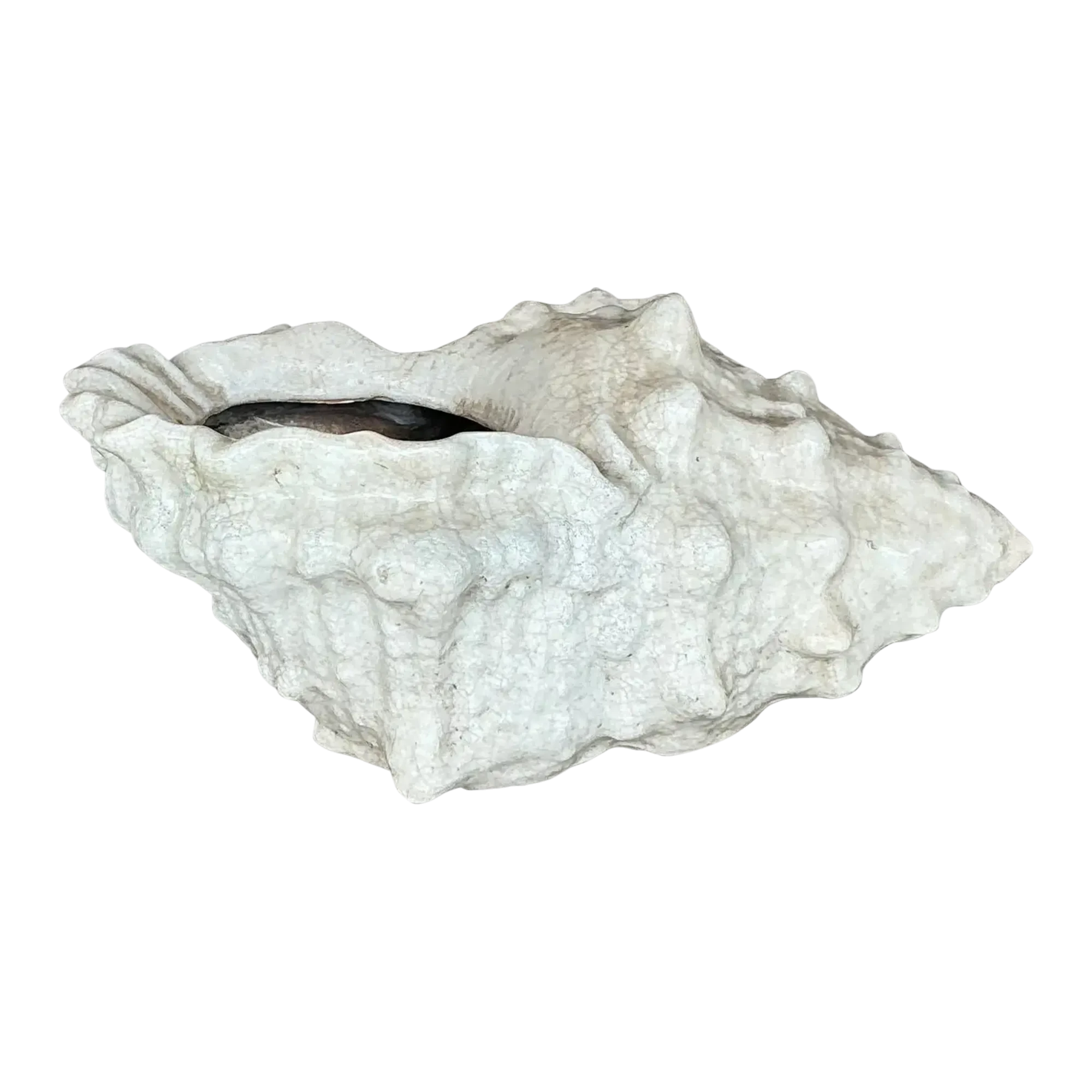 Vintage Coastal Crackle Glaze Conch Shell Planter