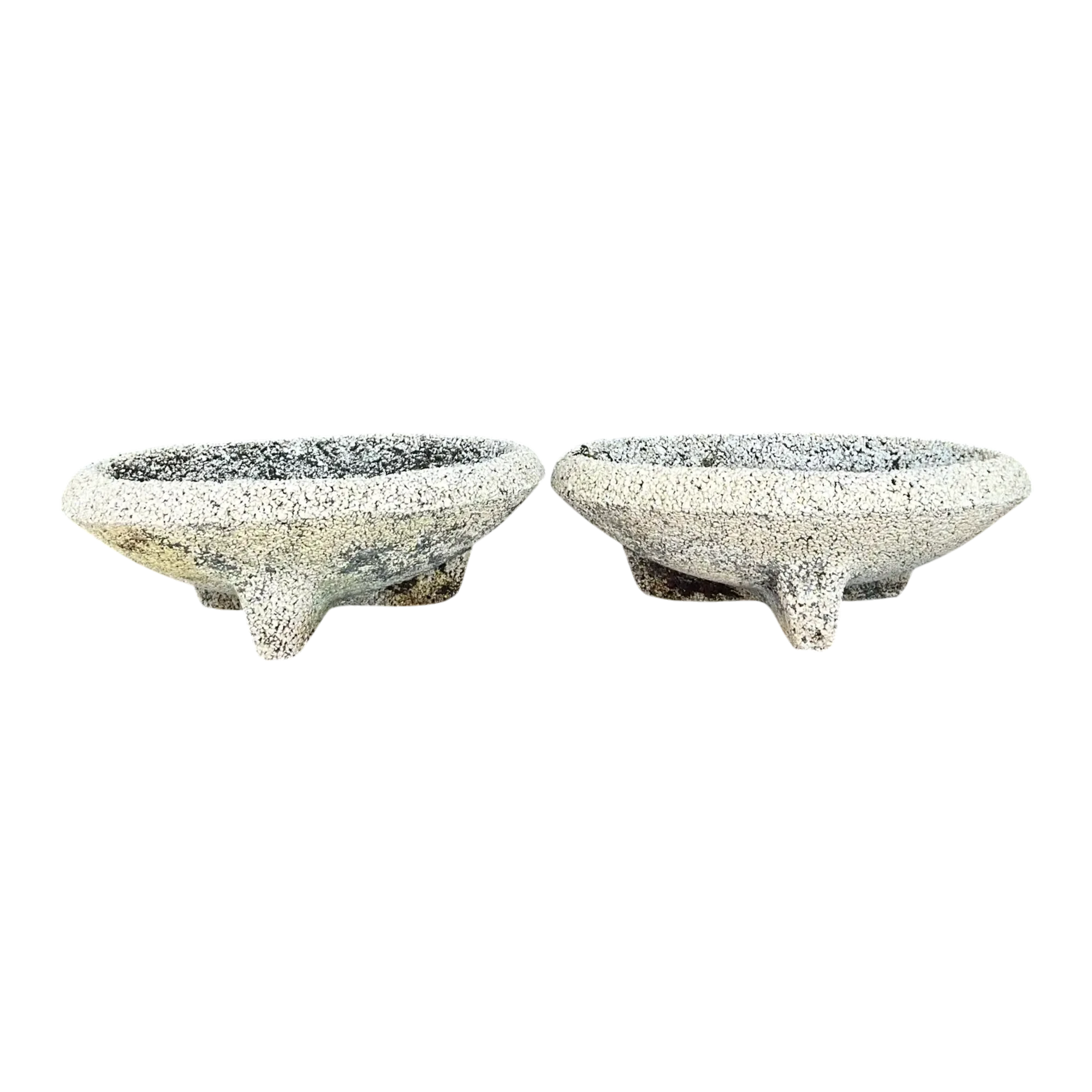 Vintage Coastal Crushed Stone Low Planters - a Pair