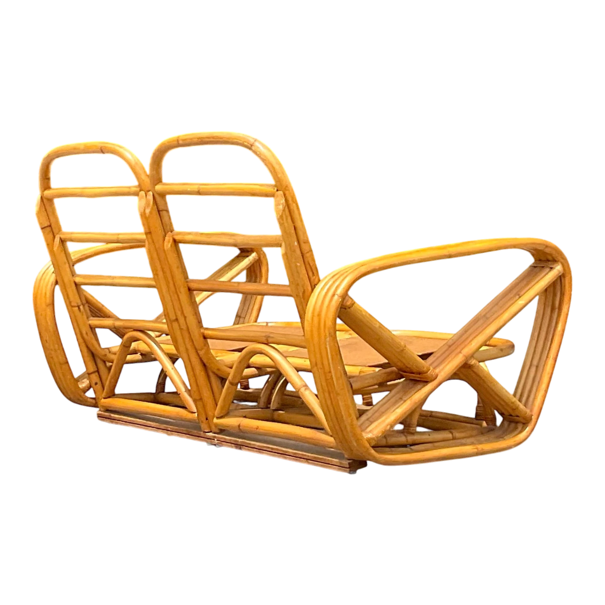 Vintage Coastal Four Strand Bent Rattan Loveseat After Frankl