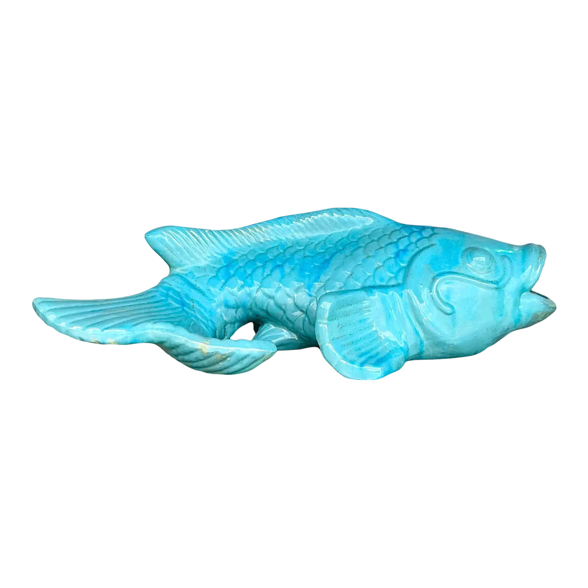 Vintage Coastal Glazed White Terracotta Fish
