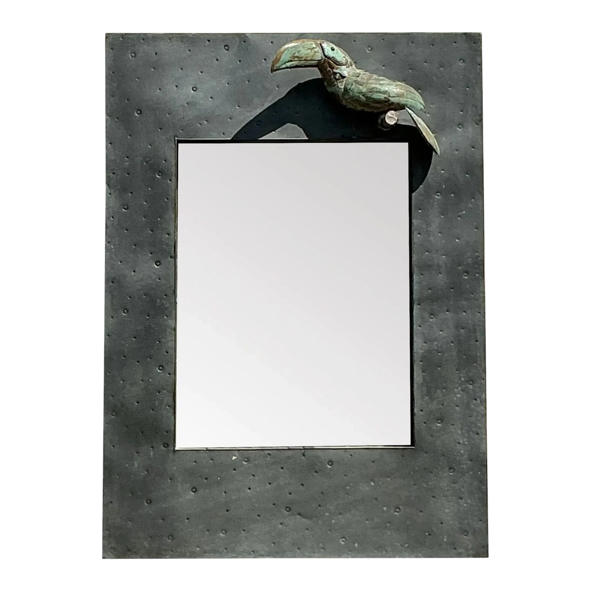 Vintage Coastal Hammered Metal Toucan Mirror