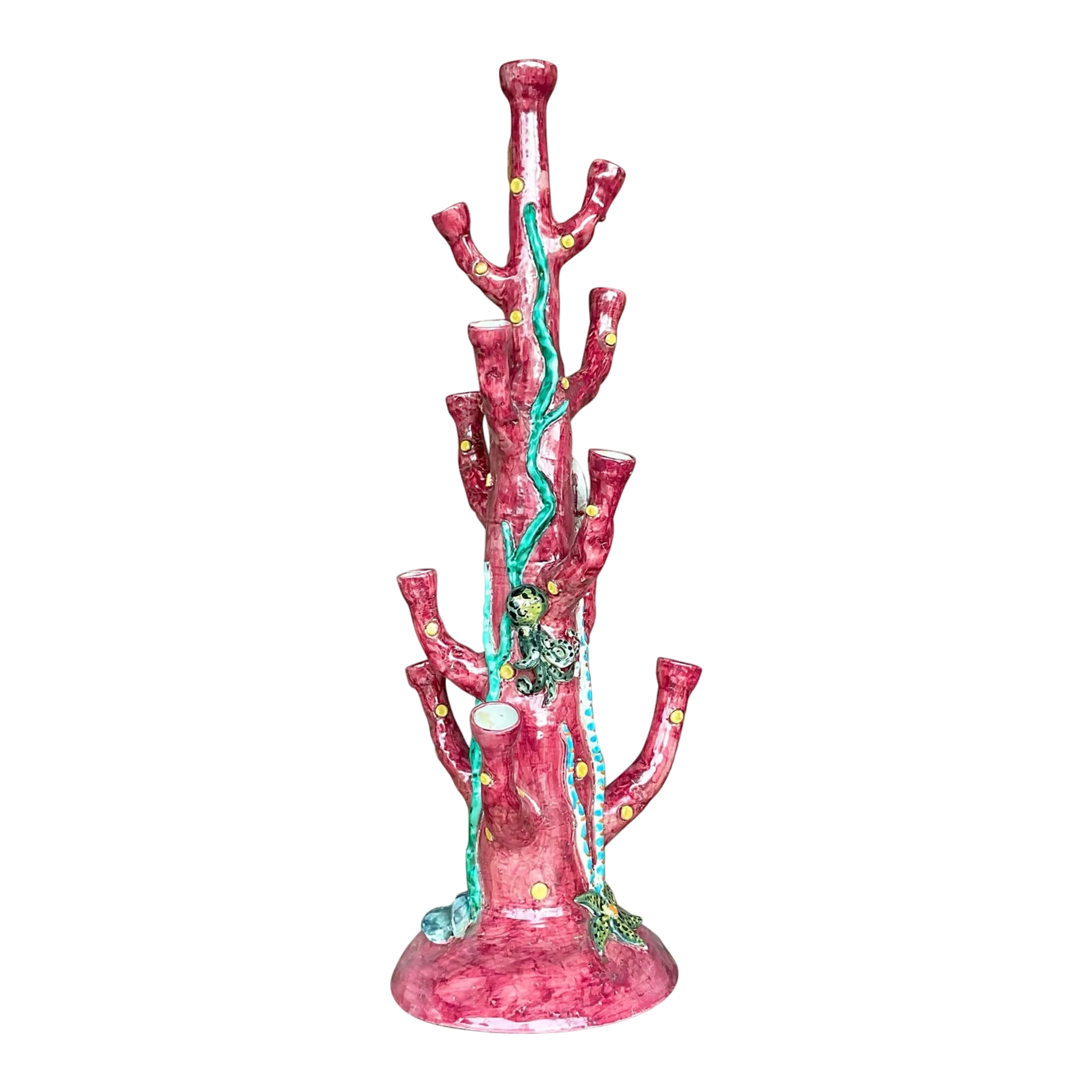 Vintage Coastal La Vietrese Monumental Glazed Ceramic Under the Sea Tower Vase