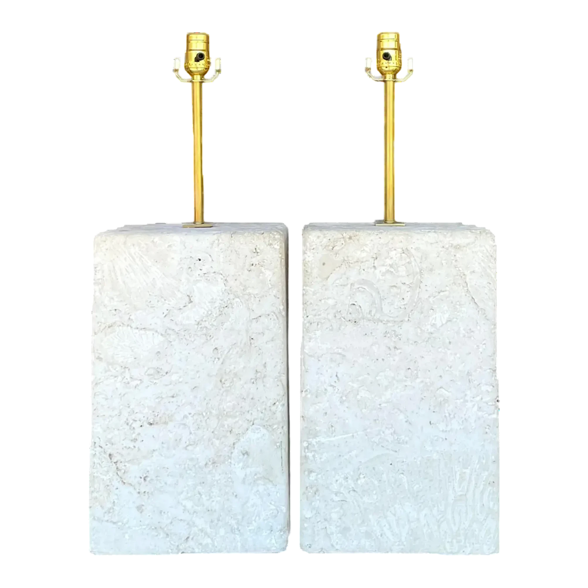 Vintage Coastal Large Coquina Stone Block Lamps - a Pair