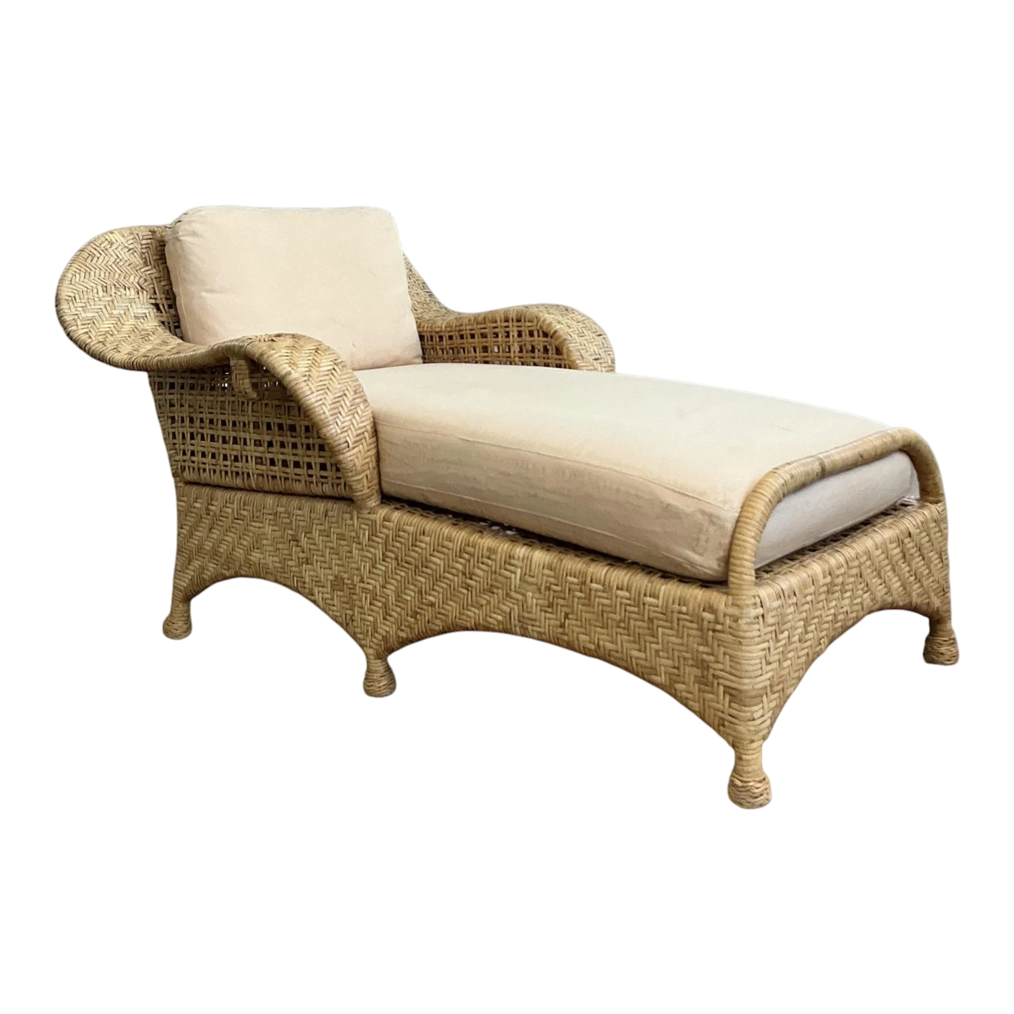 Vintage Coastal McGuire Woven Rattan Chaise Lounge