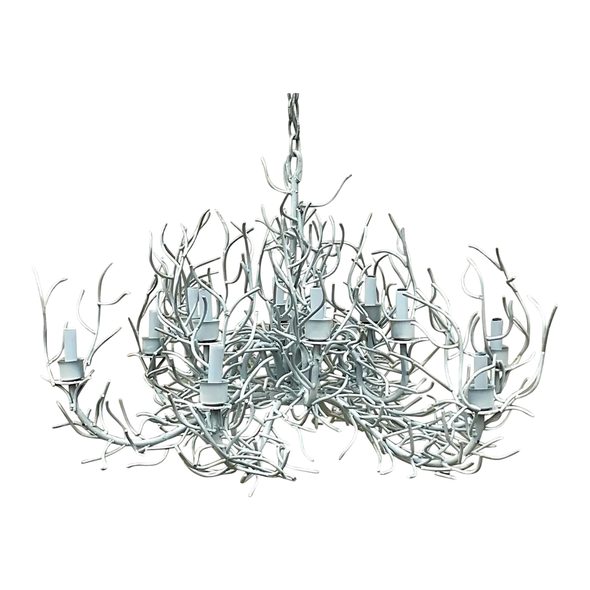 Vintage Coastal Metal Coral Branch Plaster White Chandelier