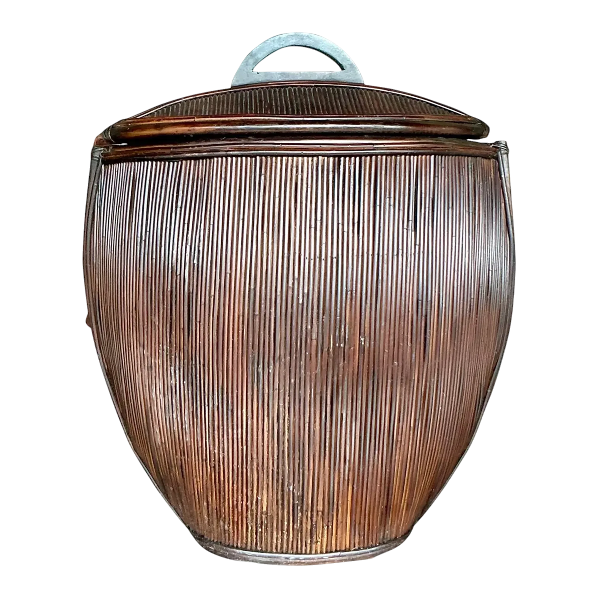 Vintage Coastal Monumental Pencil Reed Lidded Basket