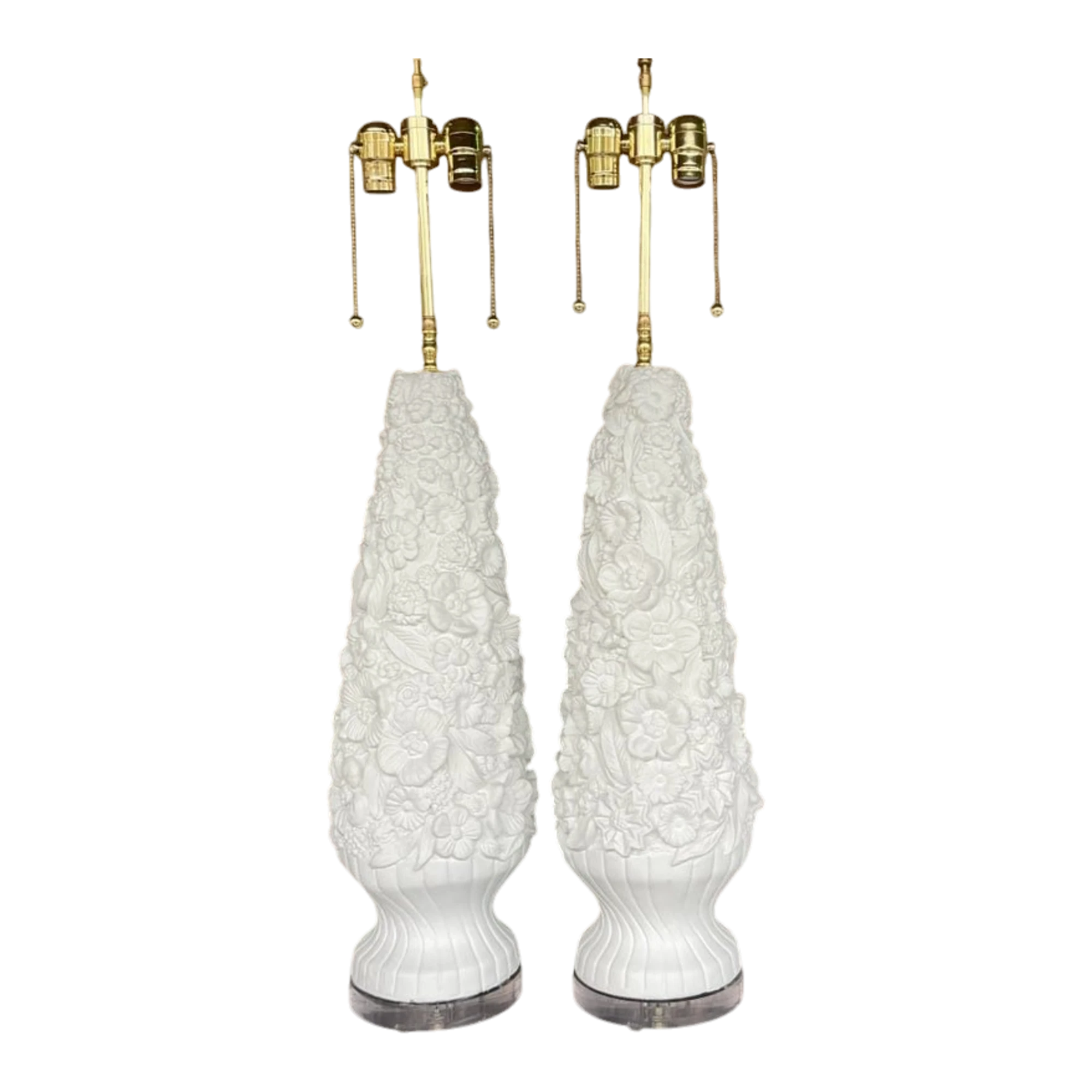Vintage Coastal Monumental Plaster Floral Table Lamps - a Pair