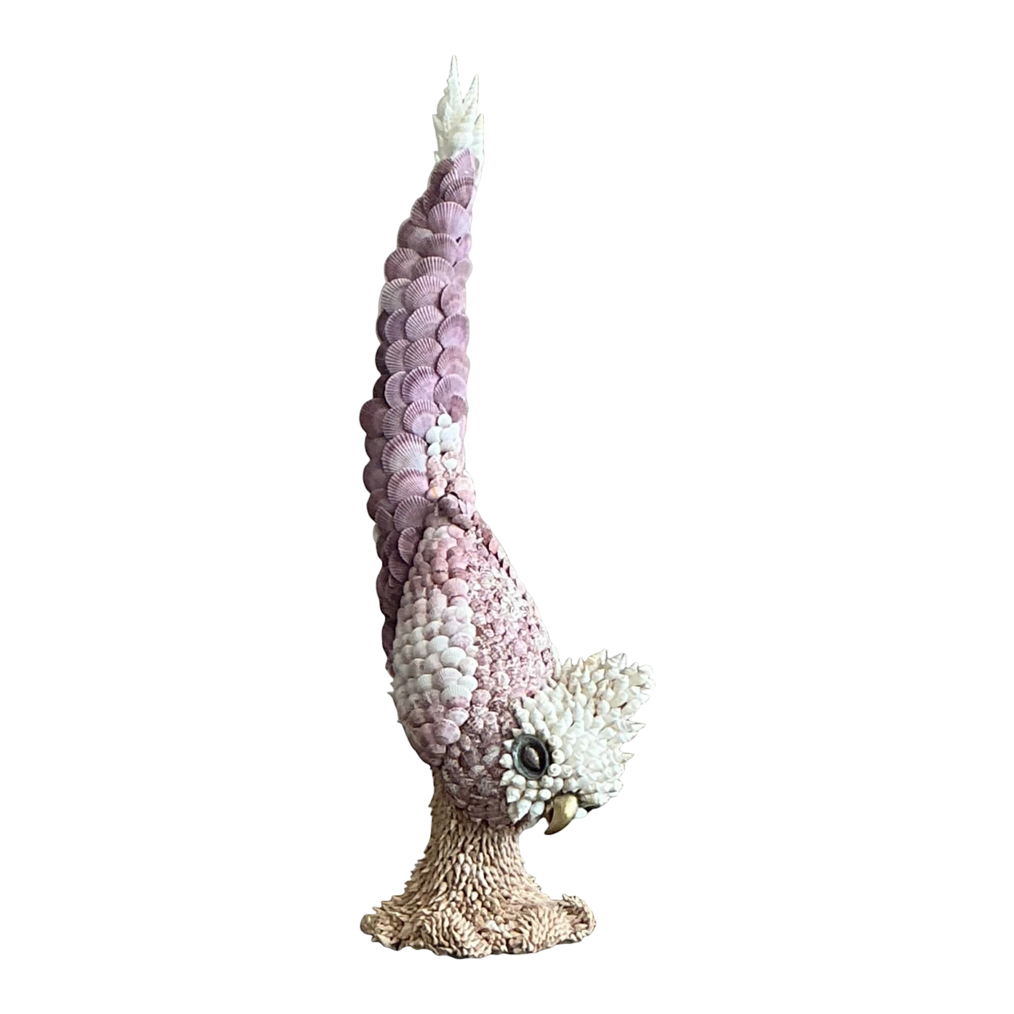 Vintage Coastal Monumental Shell Encrusted Cockatoo