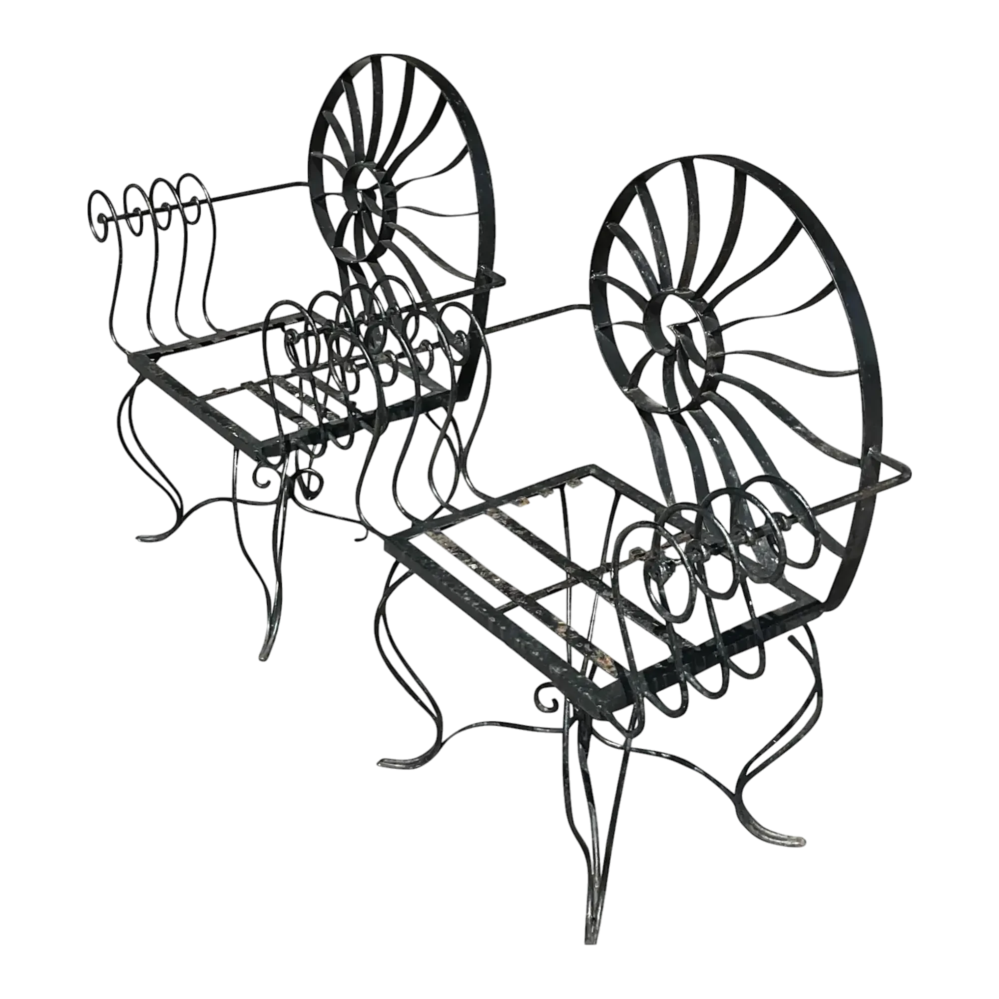 Vintage Coastal Nautilus Shell Wrought Iron Lounge Chairs - a Pair