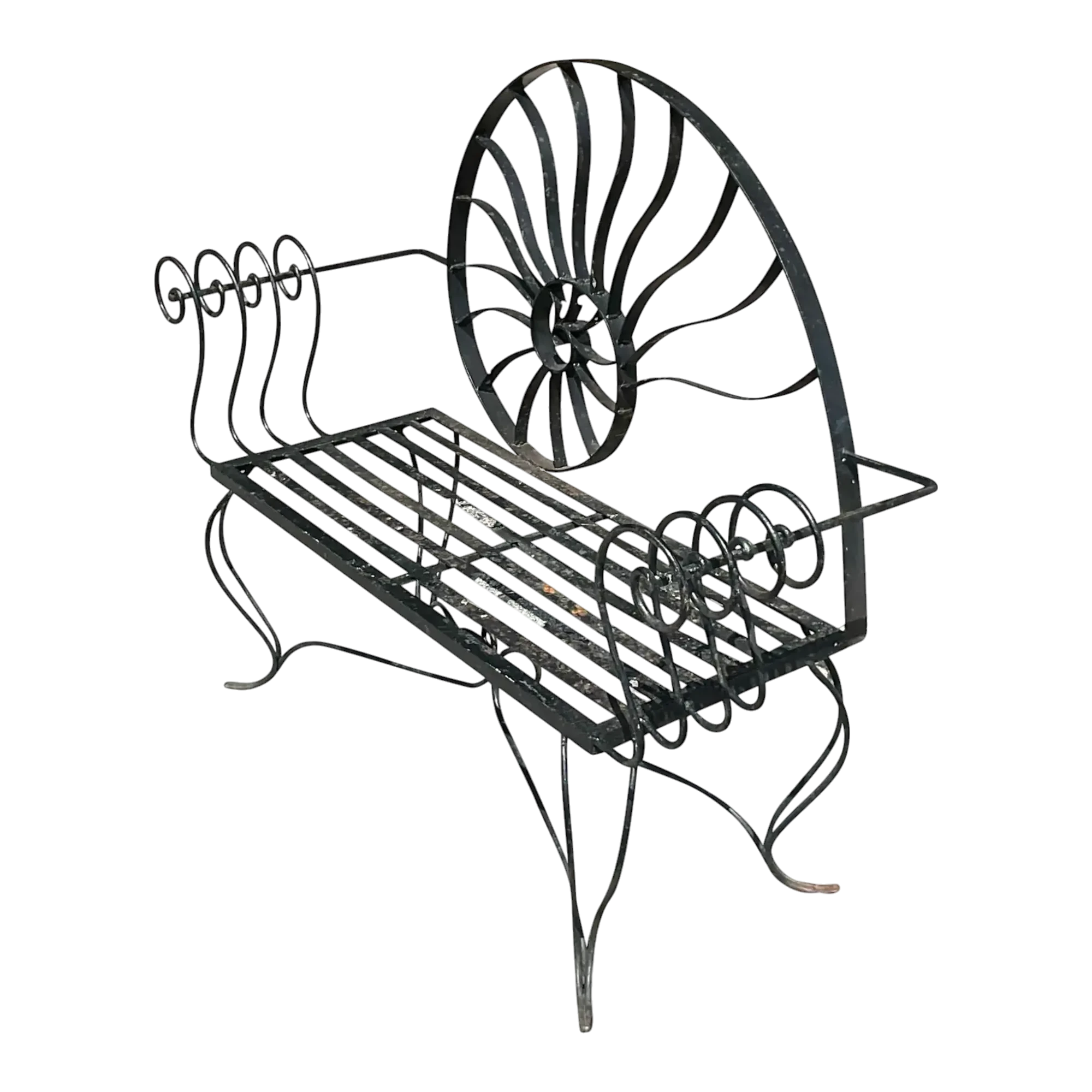 Vintage Coastal Nautilus Shell Wrought Iron Loveseat