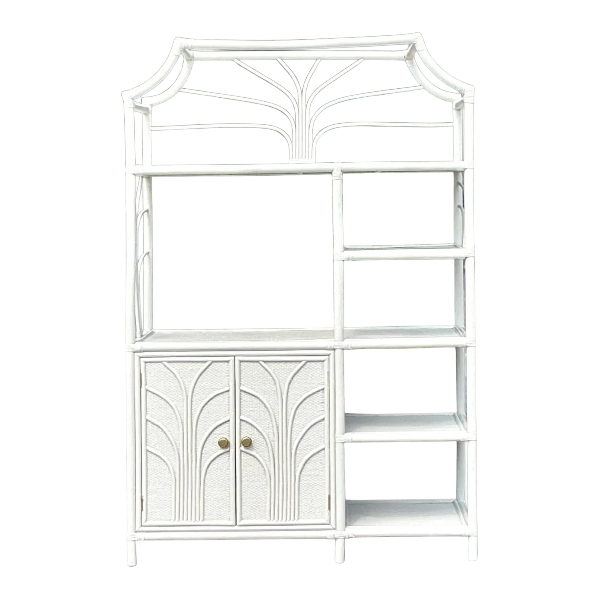 Vintage Coastal Notched Rattan Etagere — additional photo 1