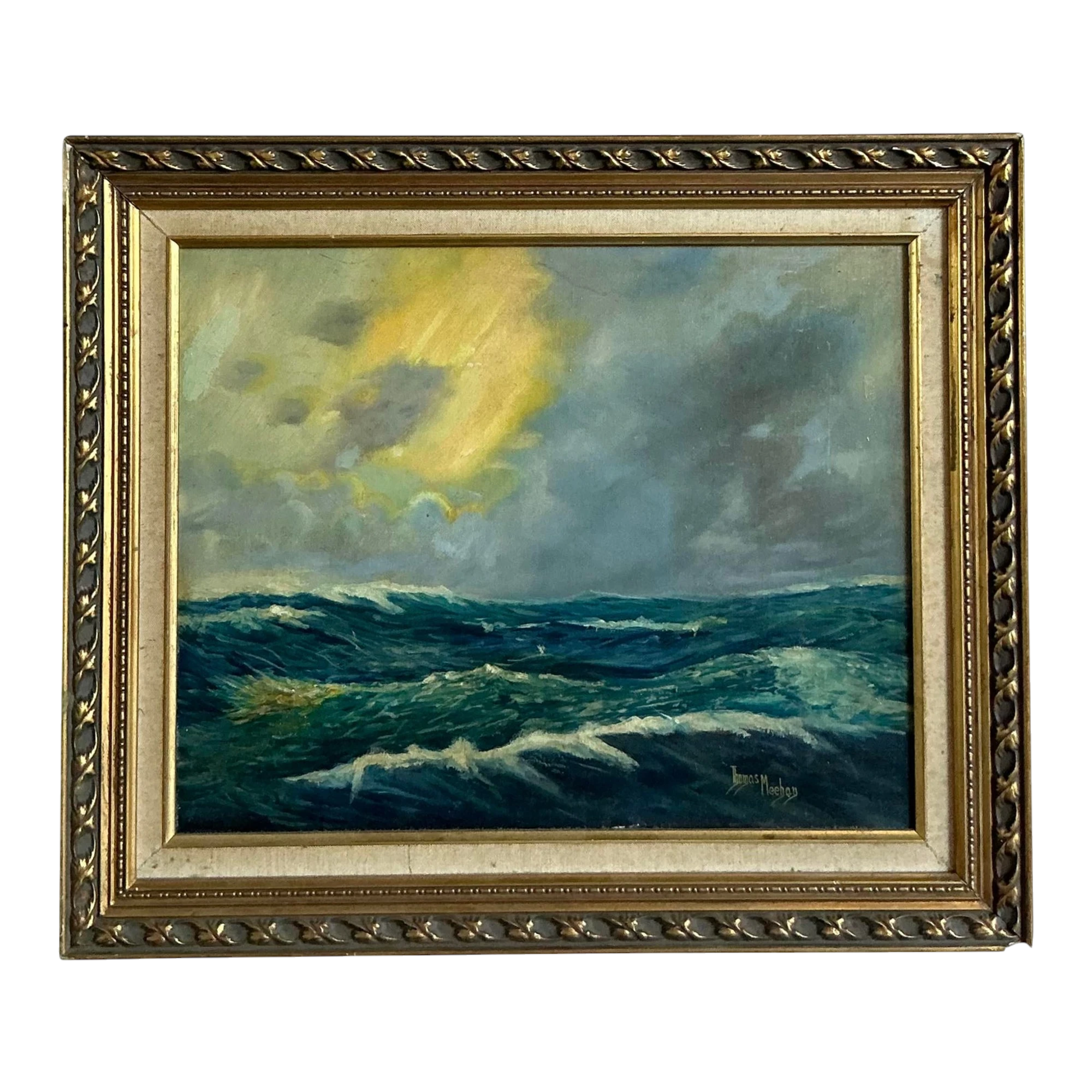 Vintage Coastal Original Seascape Oil on Canvas