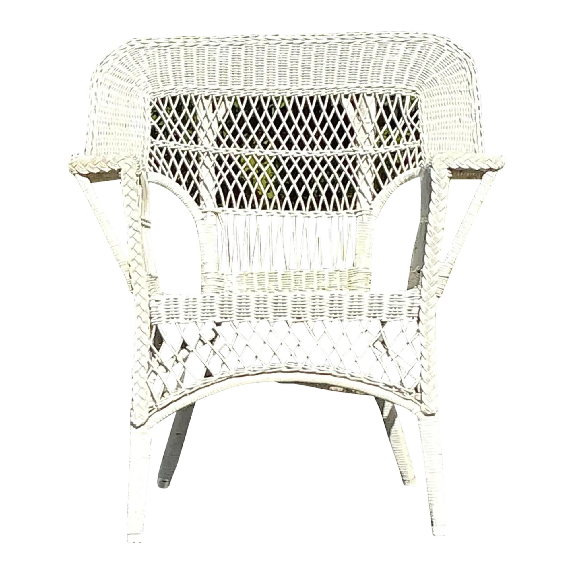Vintage Coastal Paddle Arm Woven Rattan Lounge Chair