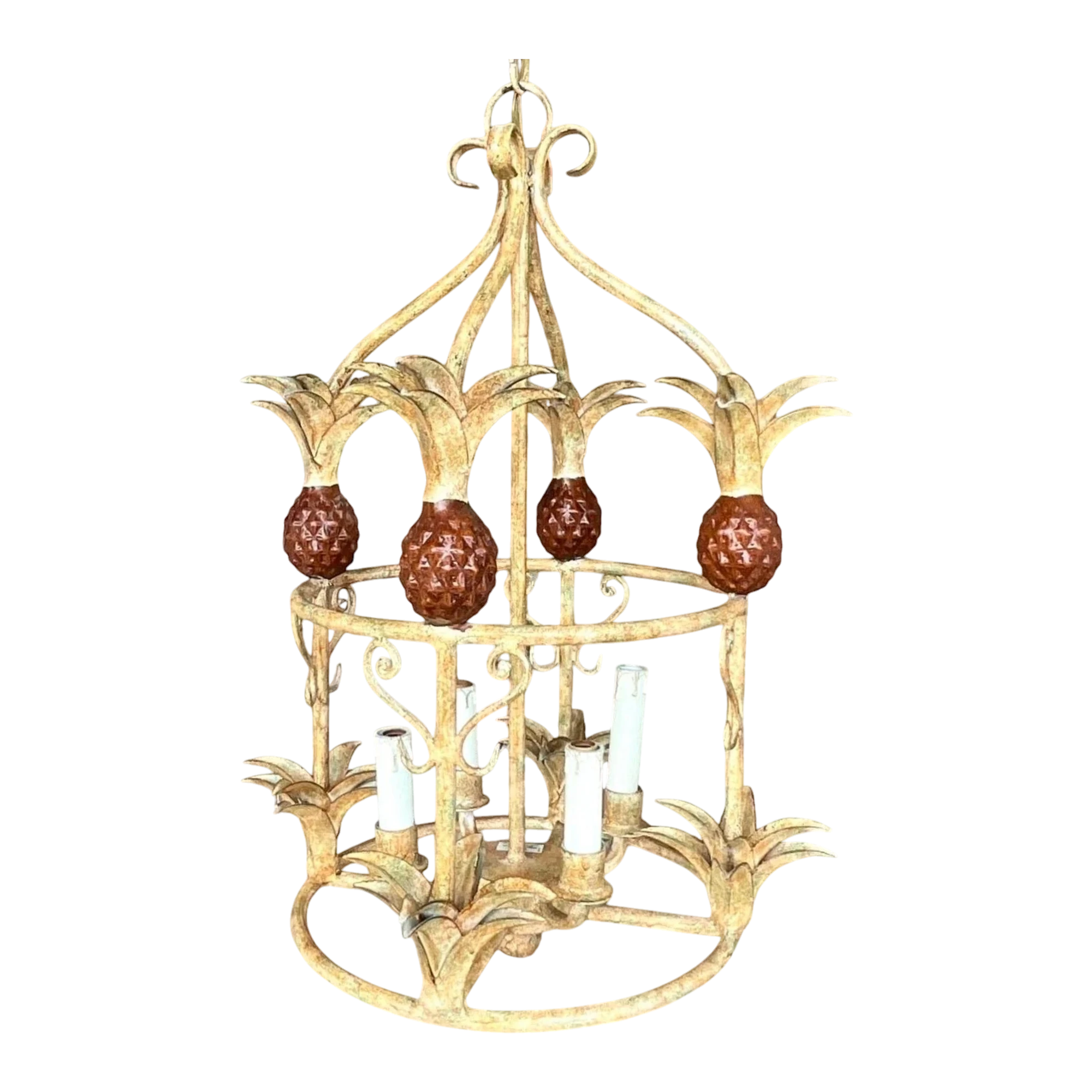 Vintage Coastal Painted Metal Pineapple Chandelier