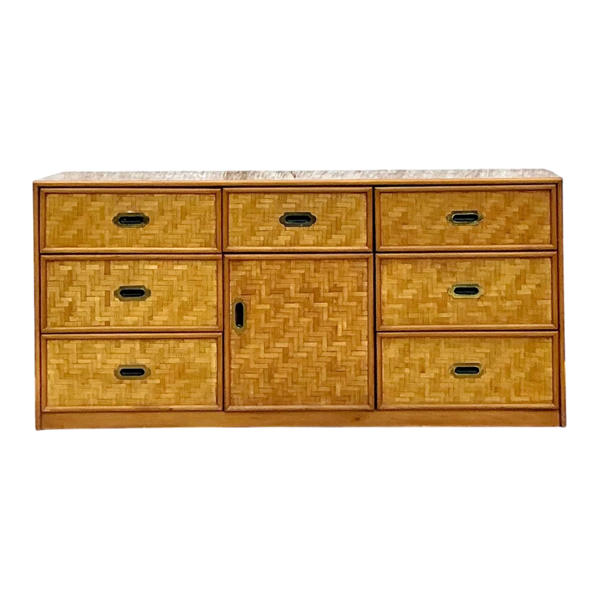 Vintage Coastal Parquet Rattan Credenza - Rattan, 64W x 30H