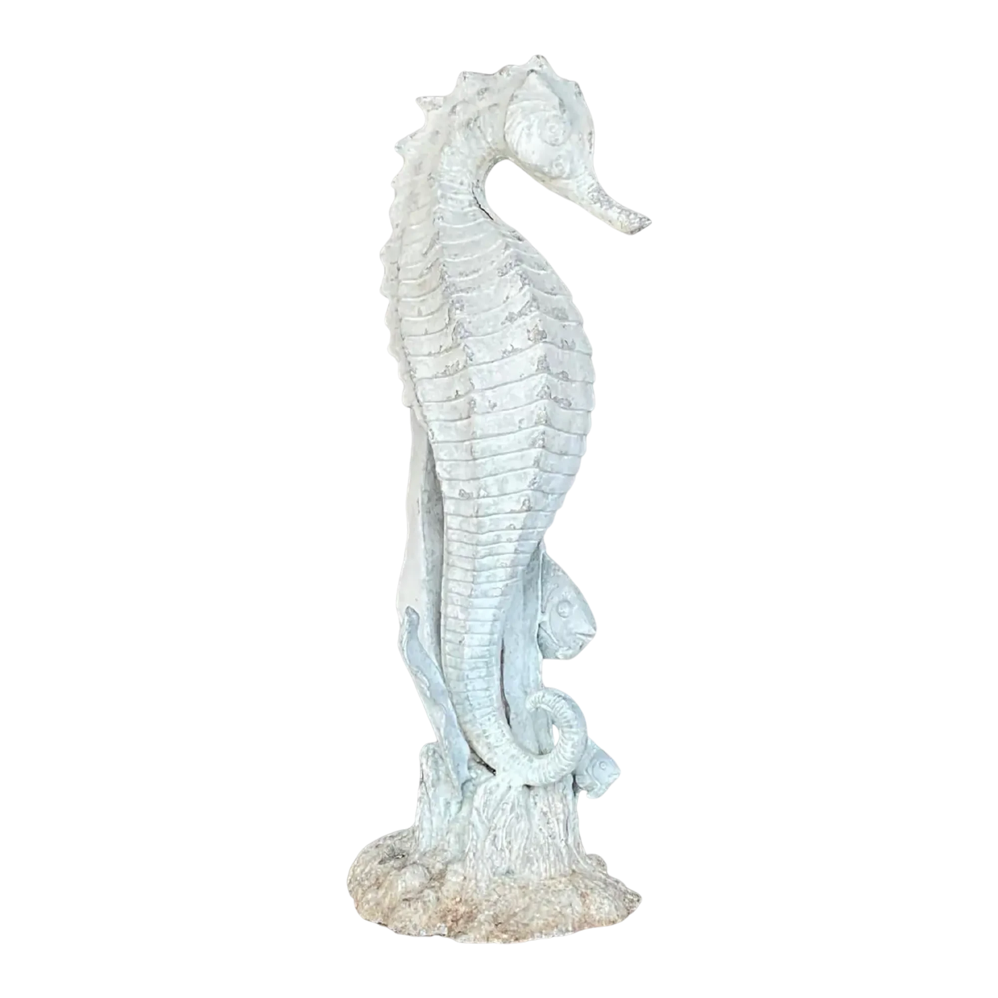 Vintage Coastal Patinated Metal Seahorse Garden Statue